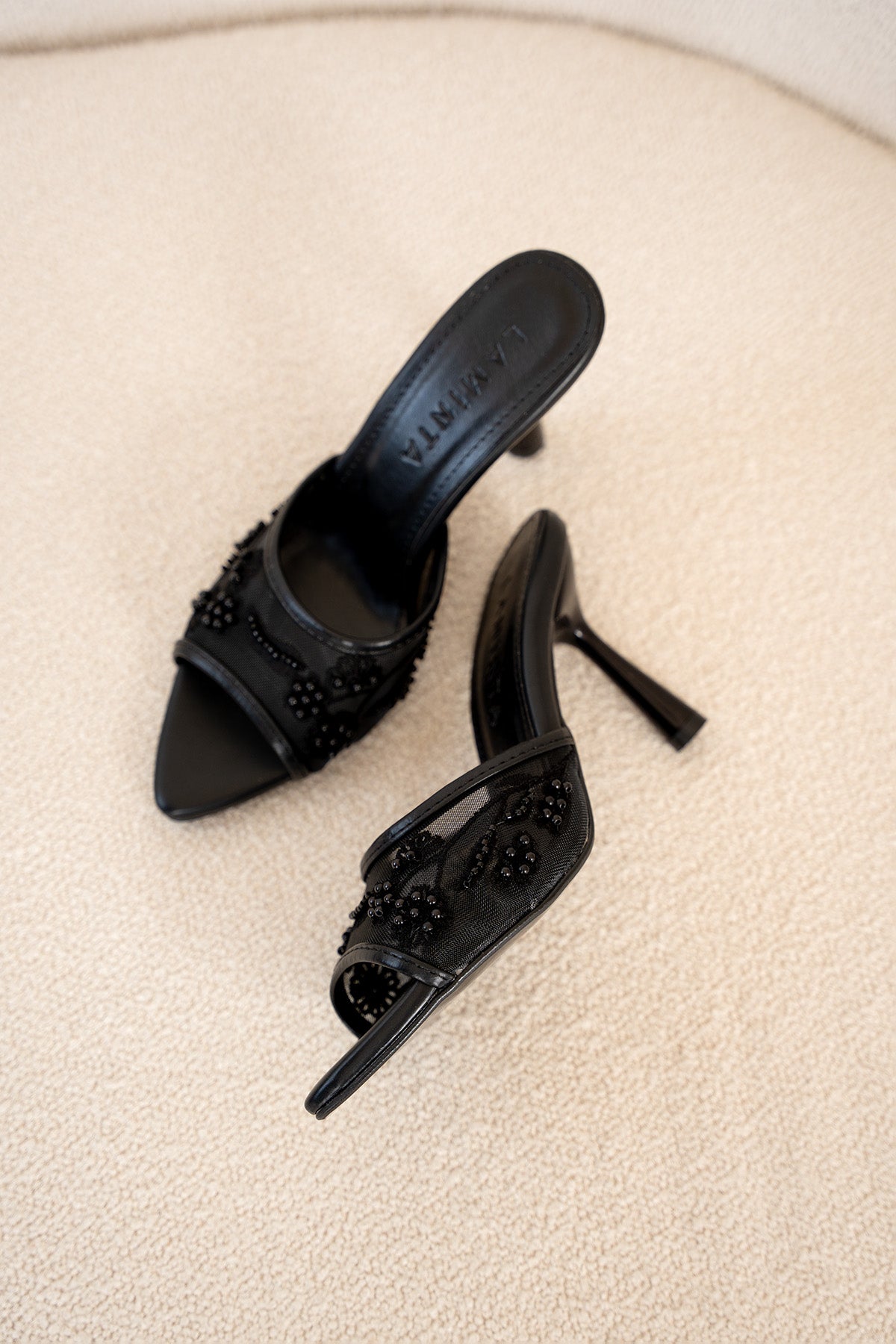 Crit İşleme Detaylı Kadın Topuklu Terlik - SİYAH