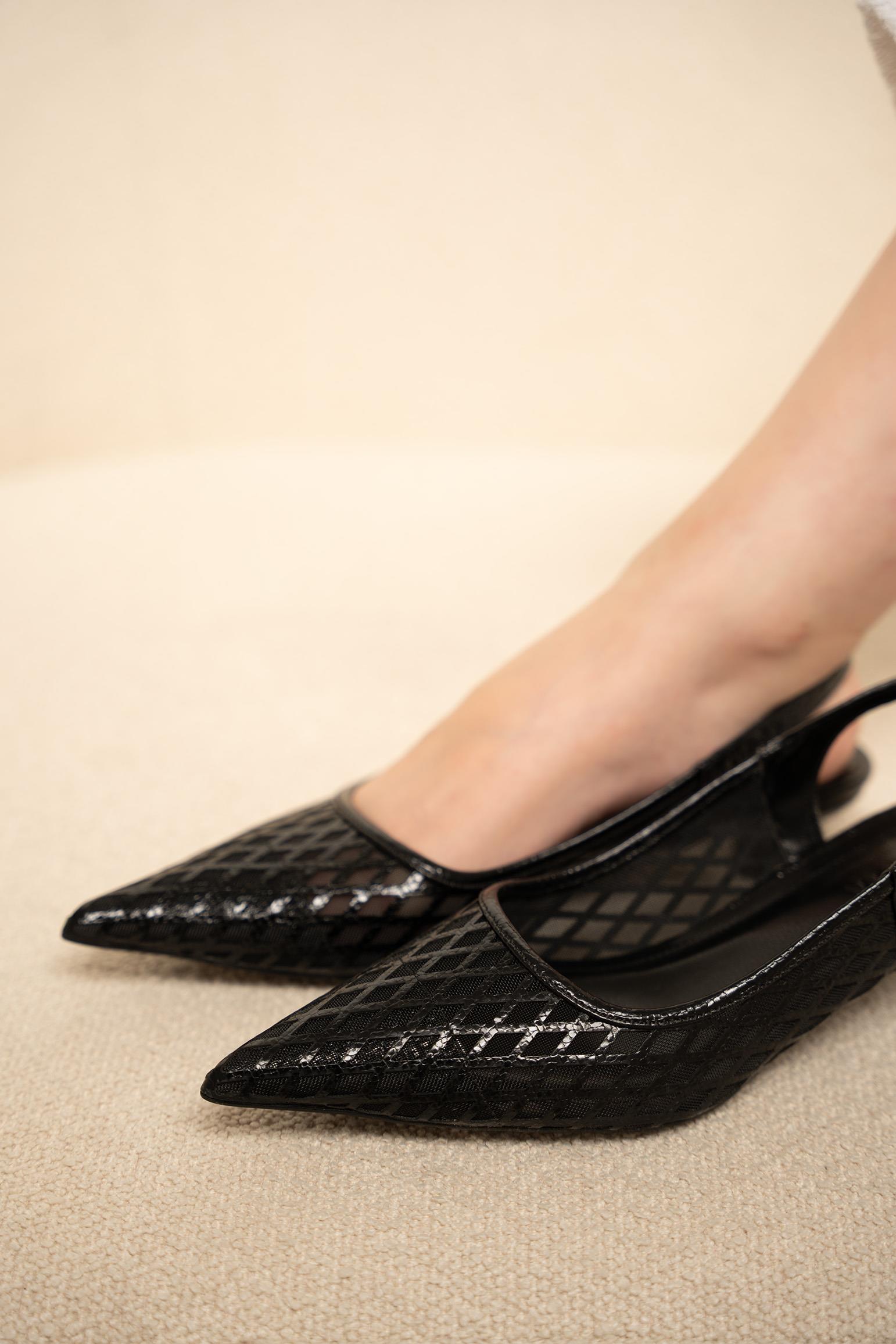 JOYİ FİLE DETAYLI KADIN TOPUKLU AYAKKABI - SİYAH