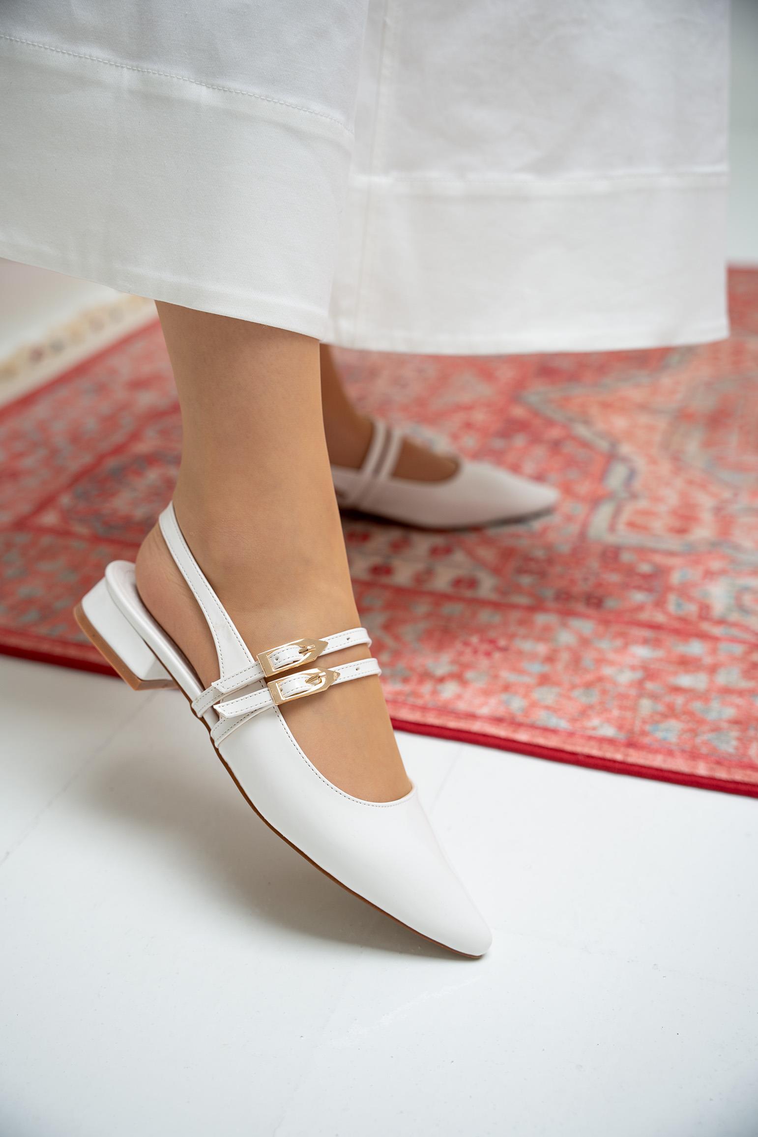 Holly Çift Toka Detaylı Babet - BEYAZ