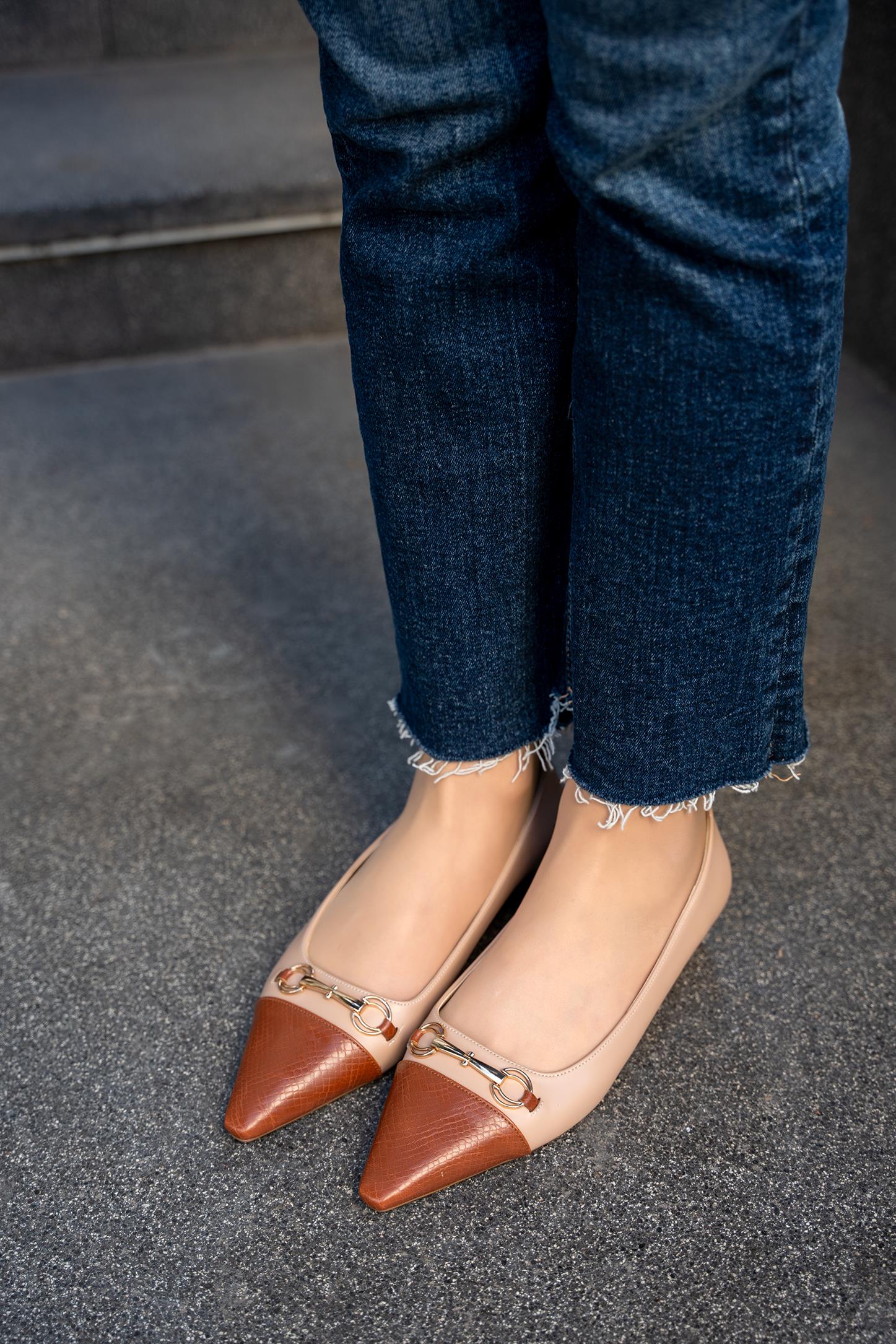 VOYEN GOLD TOKA DETAYLI KADIN BABET - NUDE