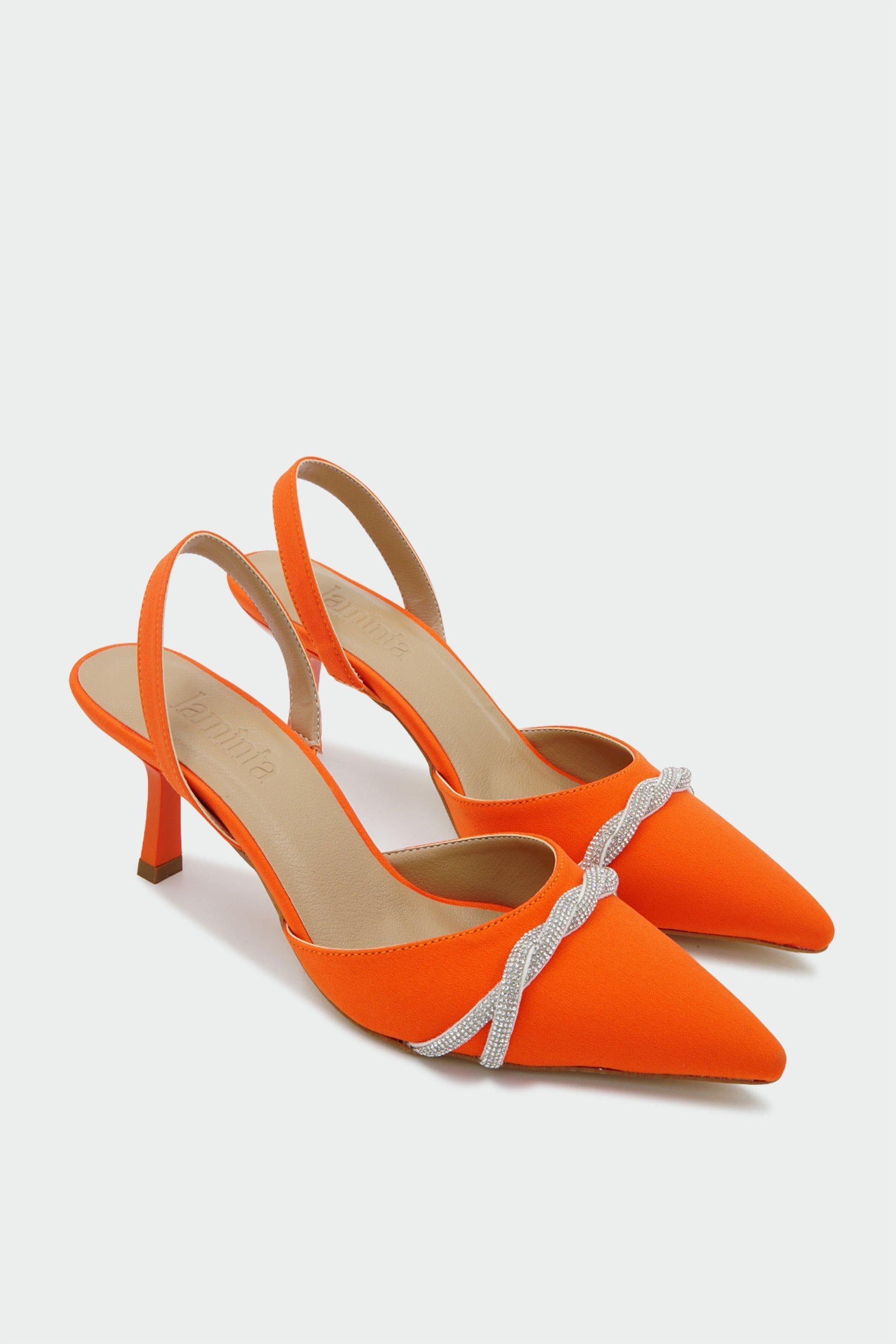 VİNCE ÖRGÜ DETAYLI TOPUKLU AYAKKABI - TURUNCU
