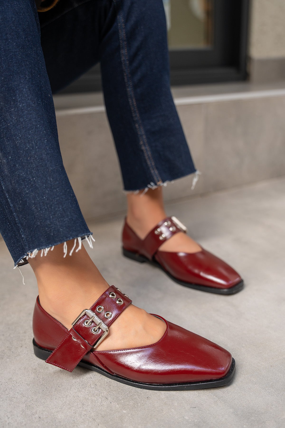 Jewel Kemer Detaylı Babet - BORDO