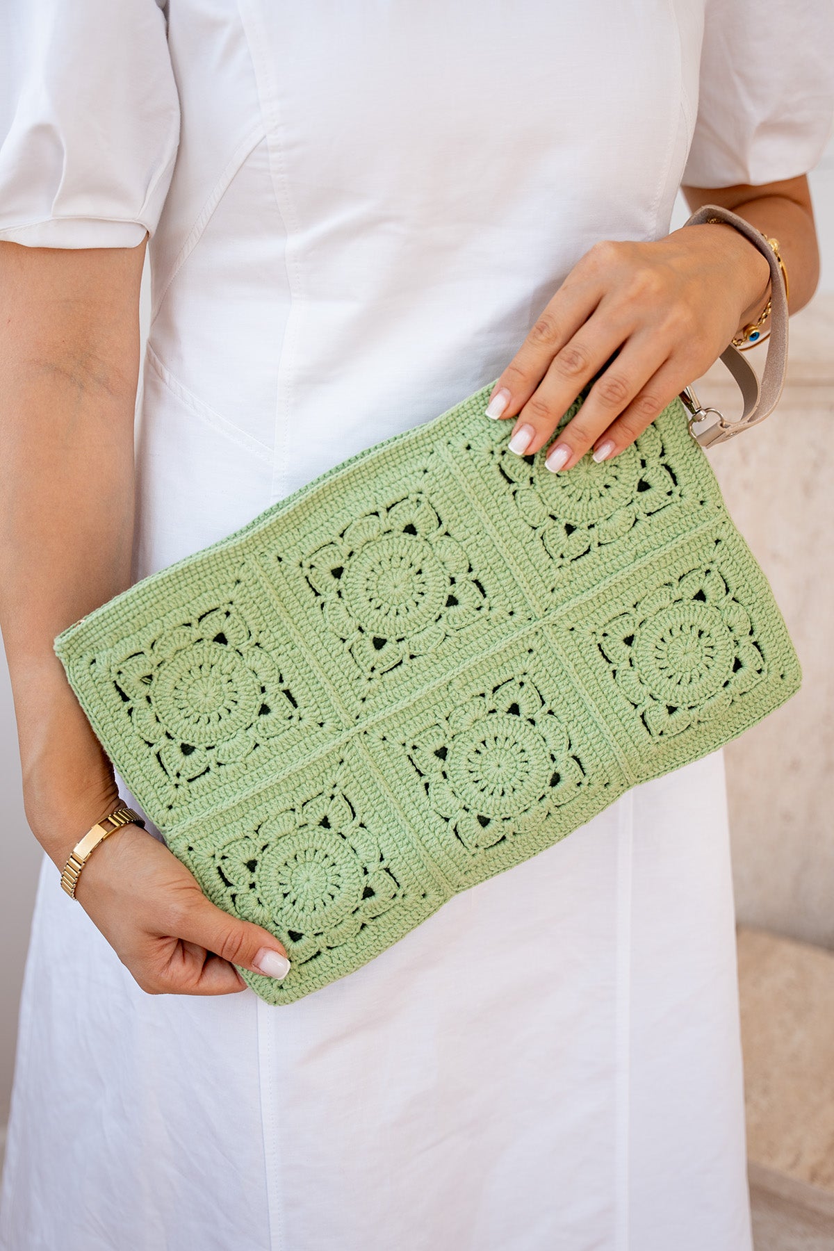Blour Motif Detaylı El Yapımı Kadın Clutch Çanta - YEŞİL