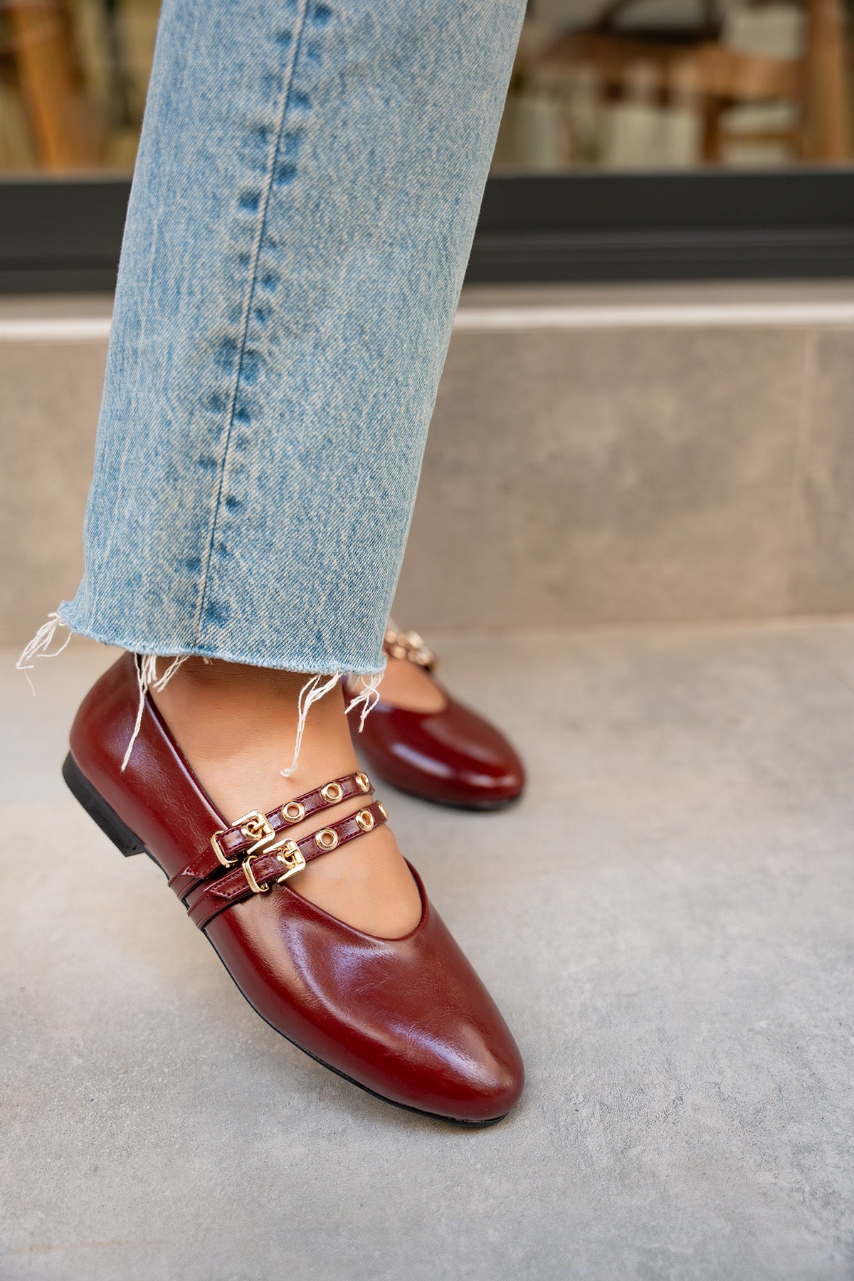 Pari Gold Tokalı Babet - BORDO DERİ