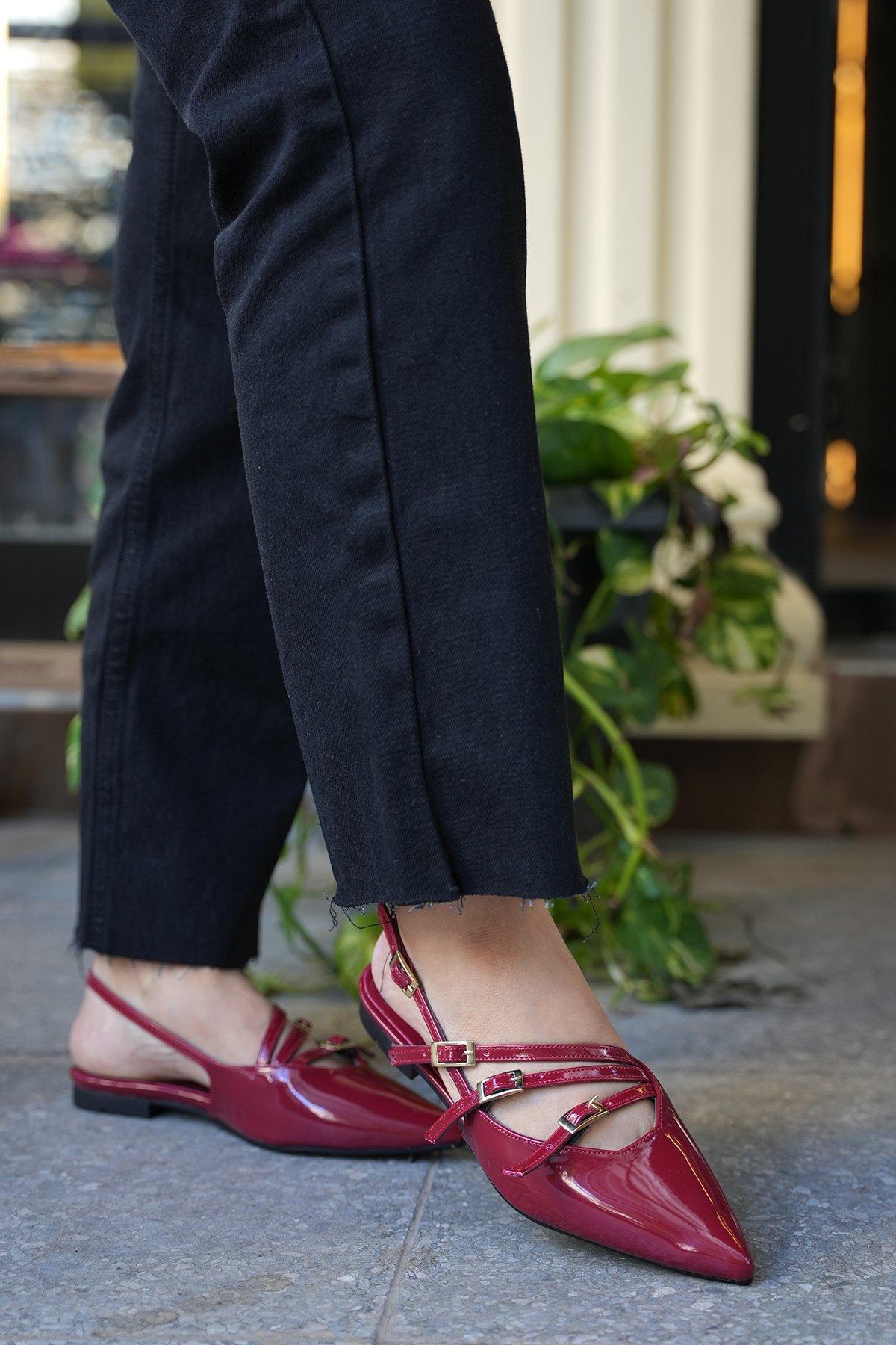 MONA ŞERİT DETAYLI BABET - BORDO