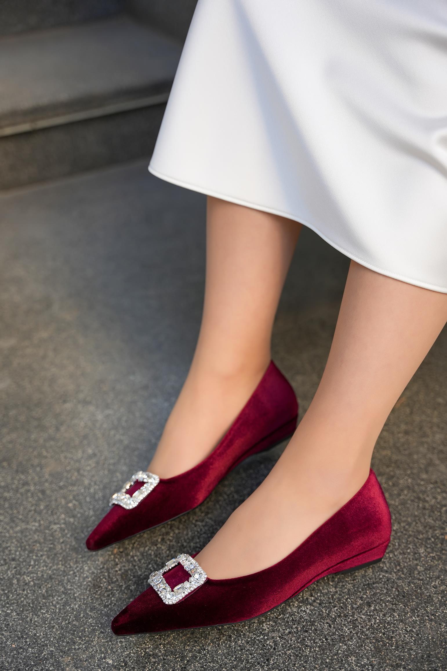 CARTY TAŞLI TOKA DETAYLI KADIN BABET - BORDO