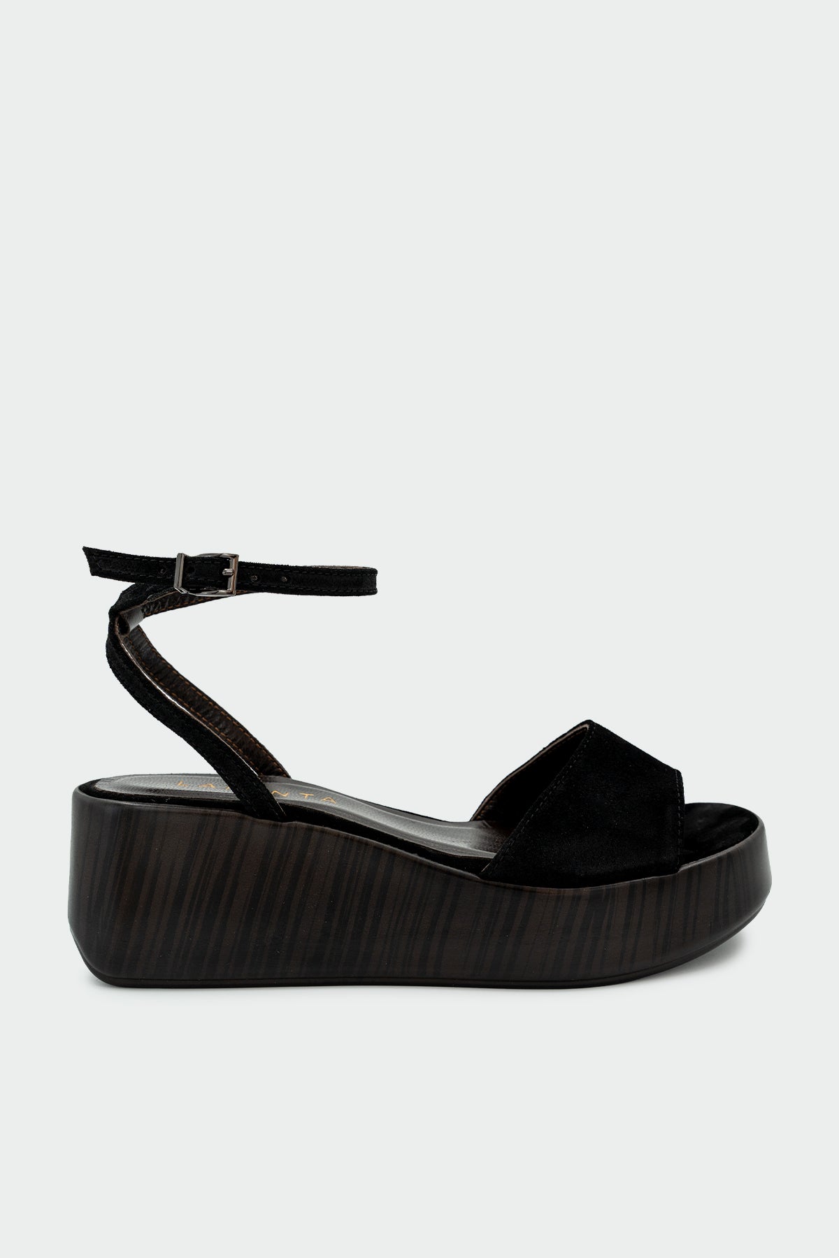 Lezy Tek Bant Hakiki Deri Platform Kadın Sandalet - SİYAH SÜET