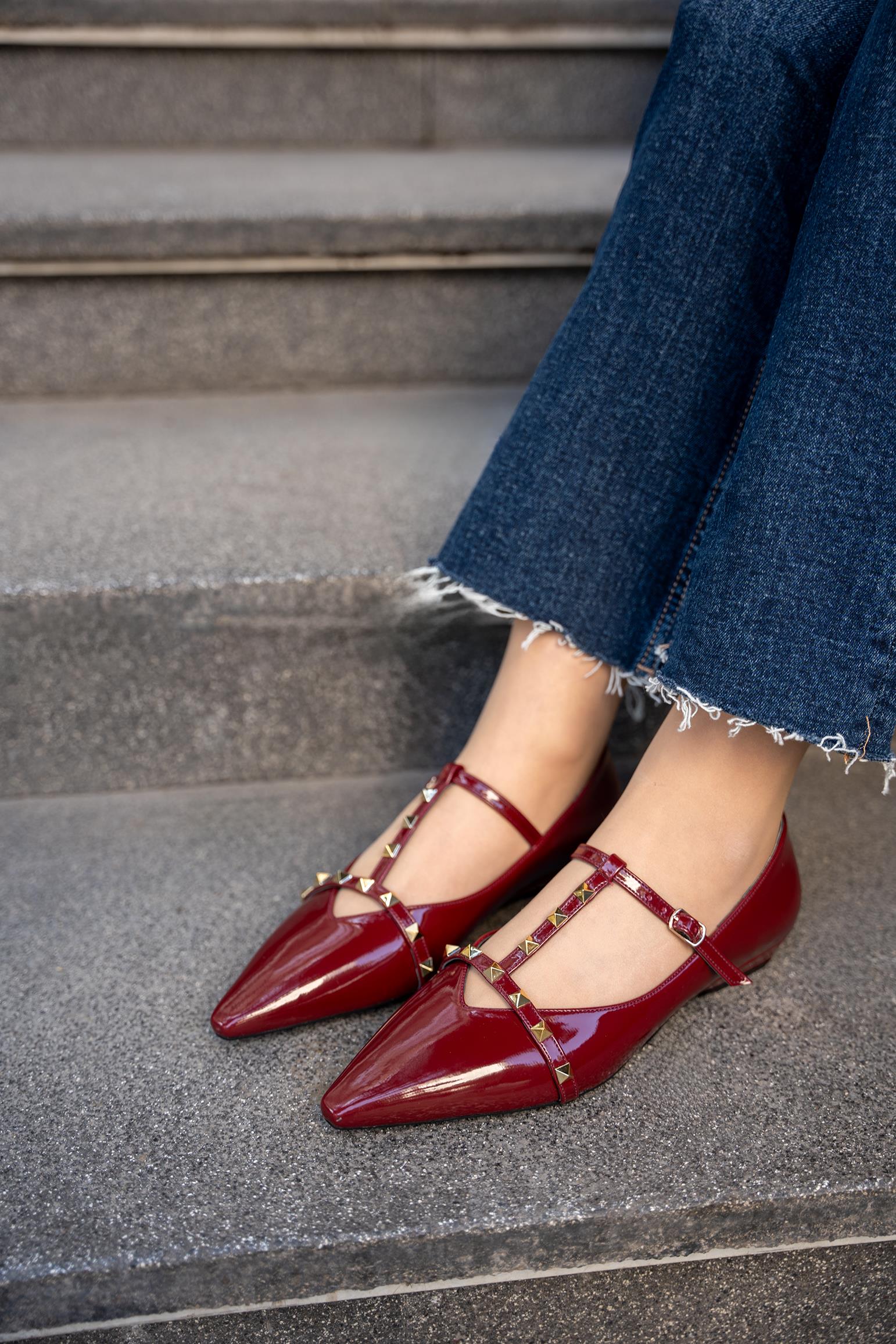 PASKO ZIMBA DETAYLI KADIN BABET - BORDO RUGAN