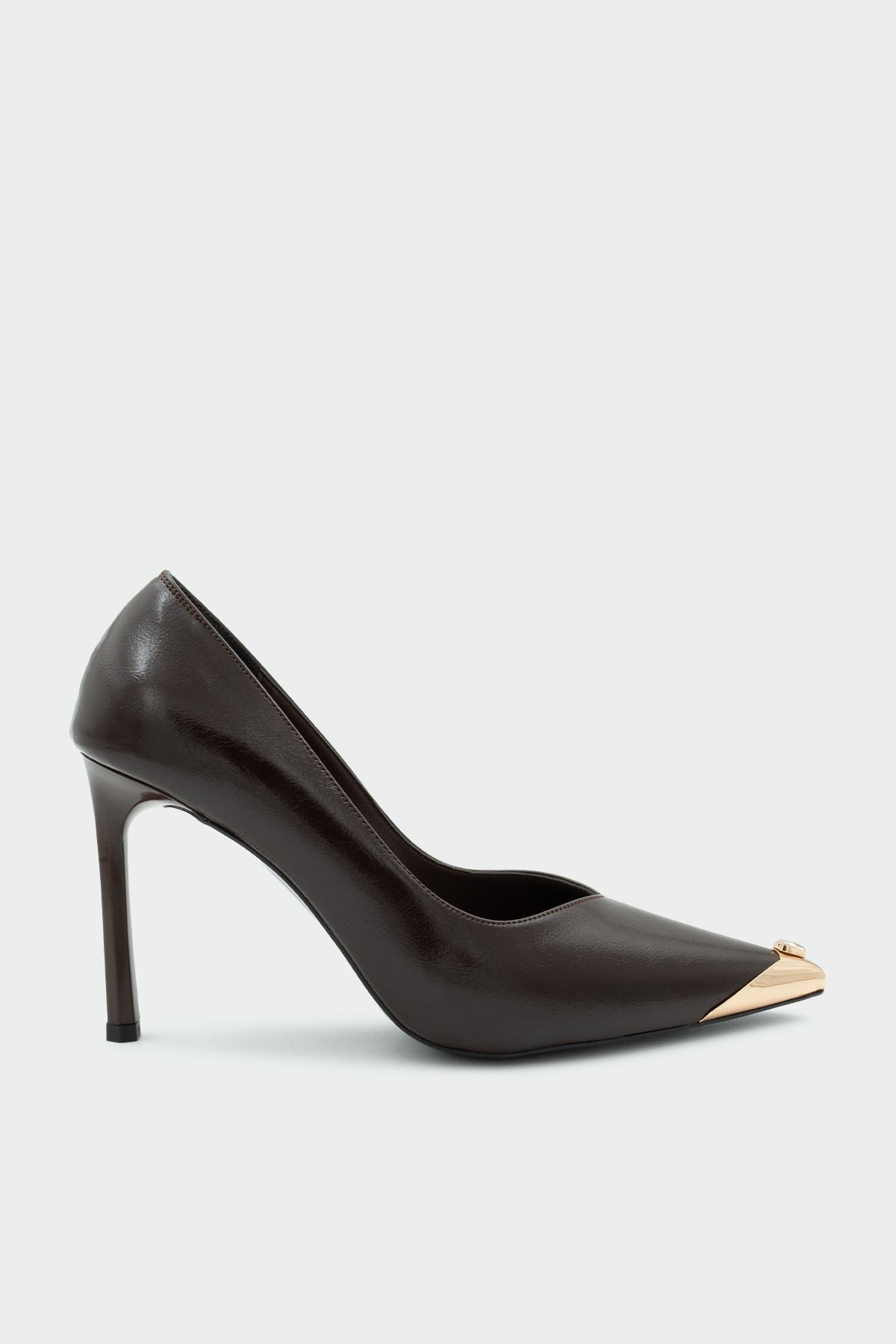 Niko Gold Aksesuarlı Topuklu Ayakkabı - ACI KAHVE