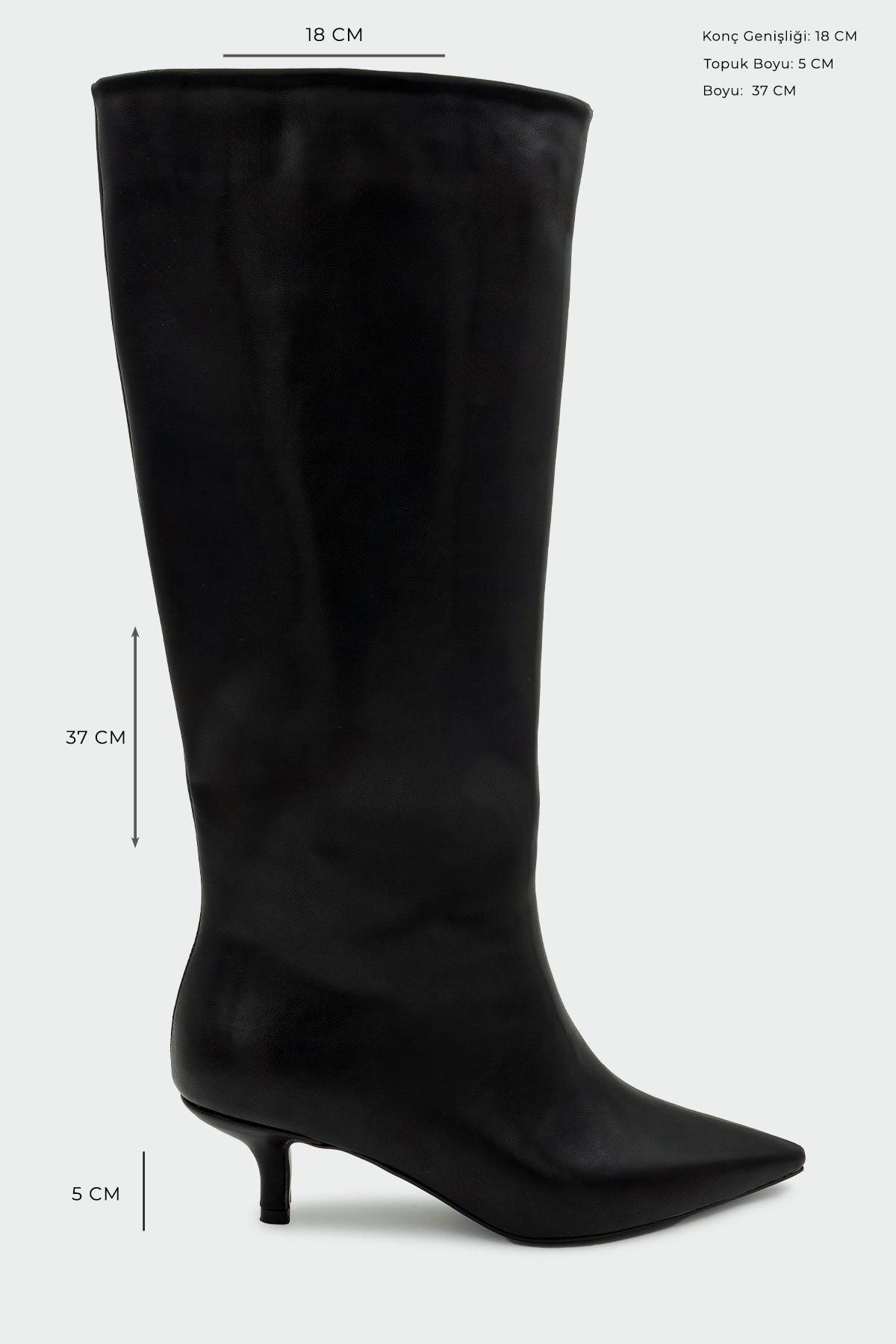 Polka Sivri Burun Düz Çizme - SİYAH DERİ