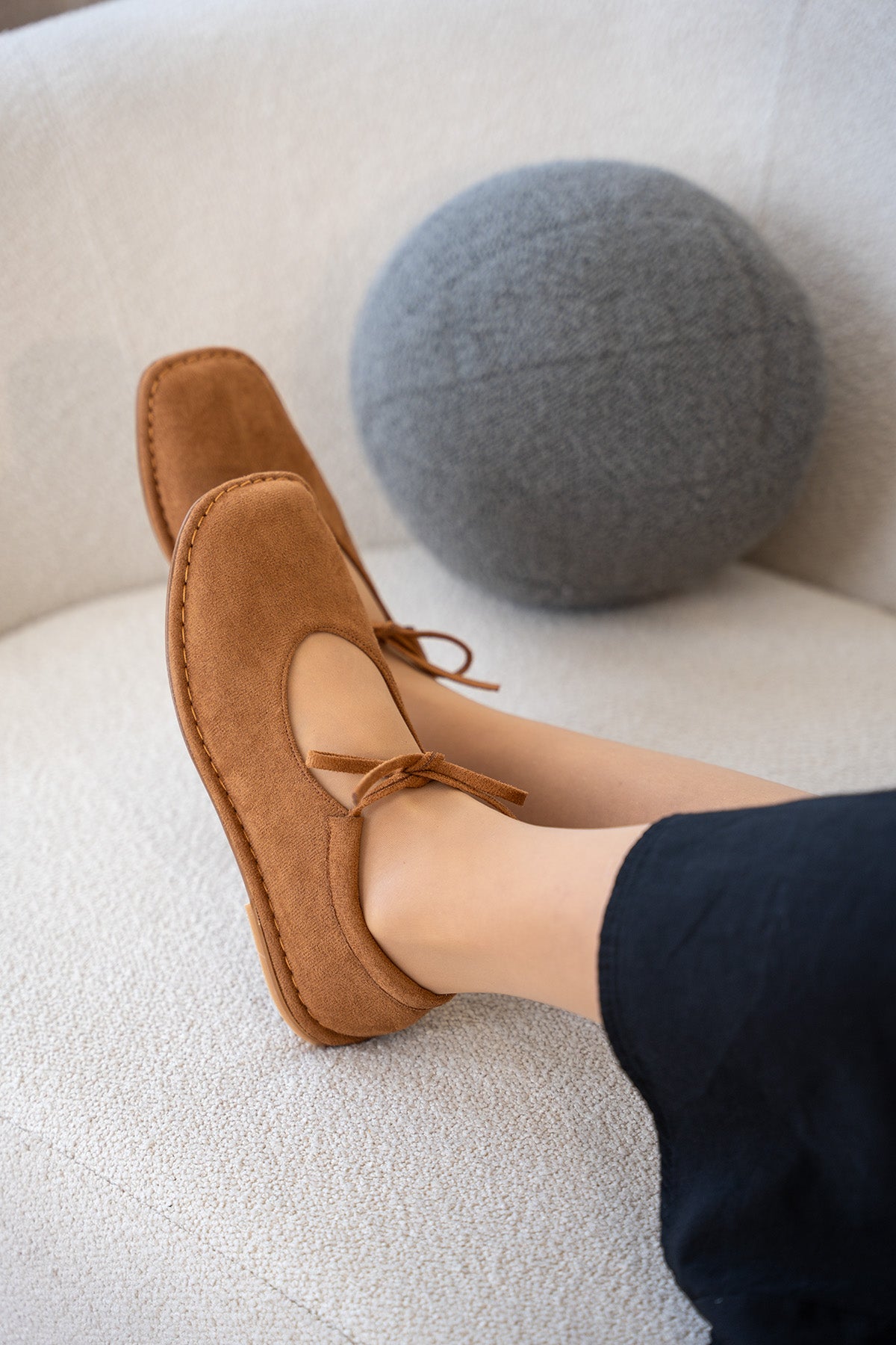 Mex Bağcık Detaylı Kadın Barefoot Ayakkabı - TABA SÜET