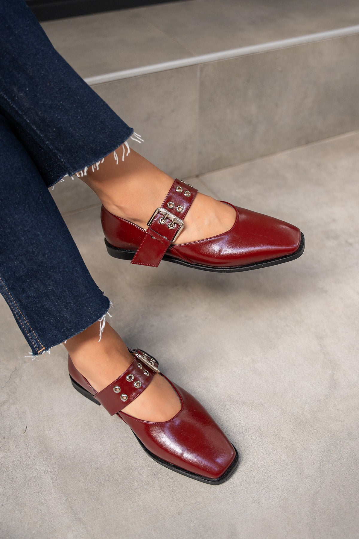 Jewel Kemer Detaylı Babet - BORDO