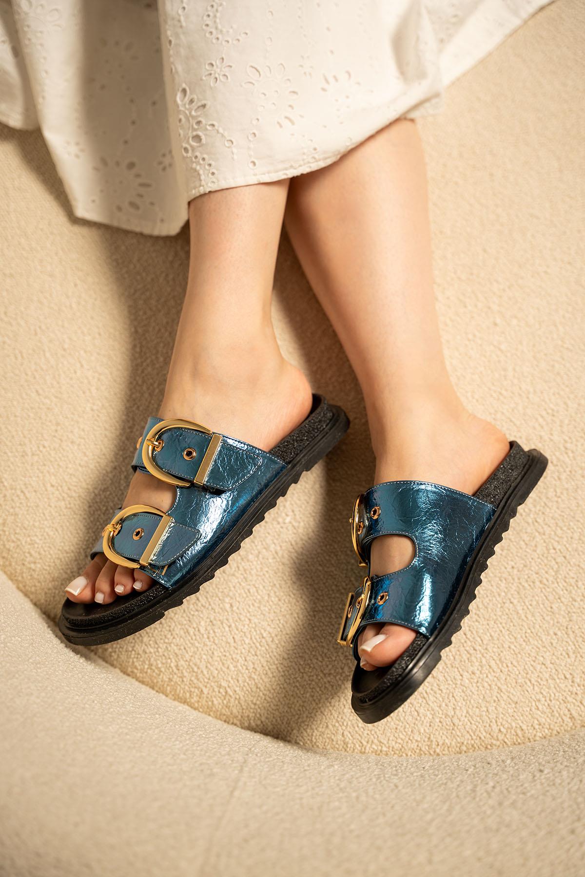 Craft Gold Toka Detaylı Terlik - Mavi