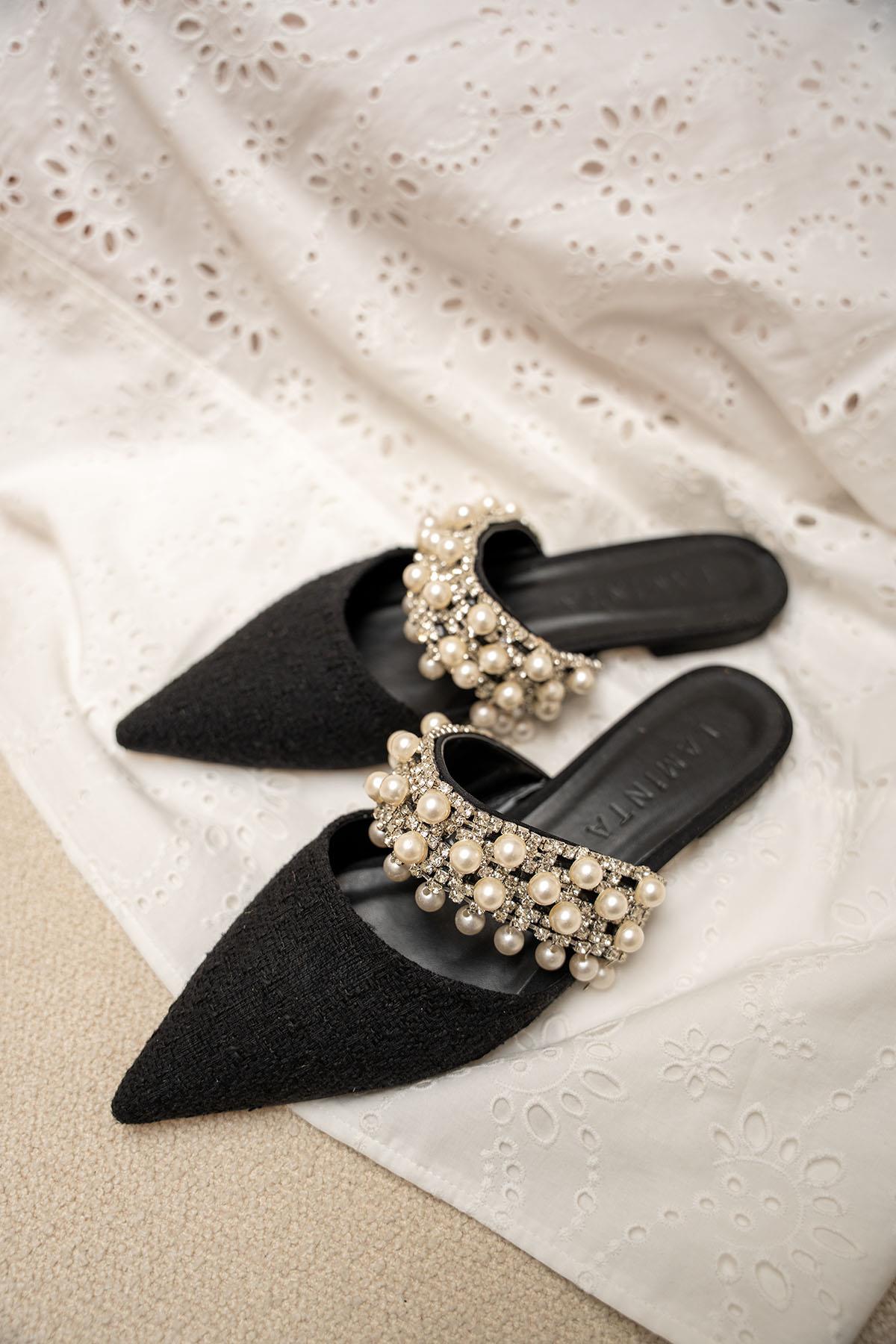 ROSİE TÜVİT DETAYLI TAŞLI TERLİK - SİYAH