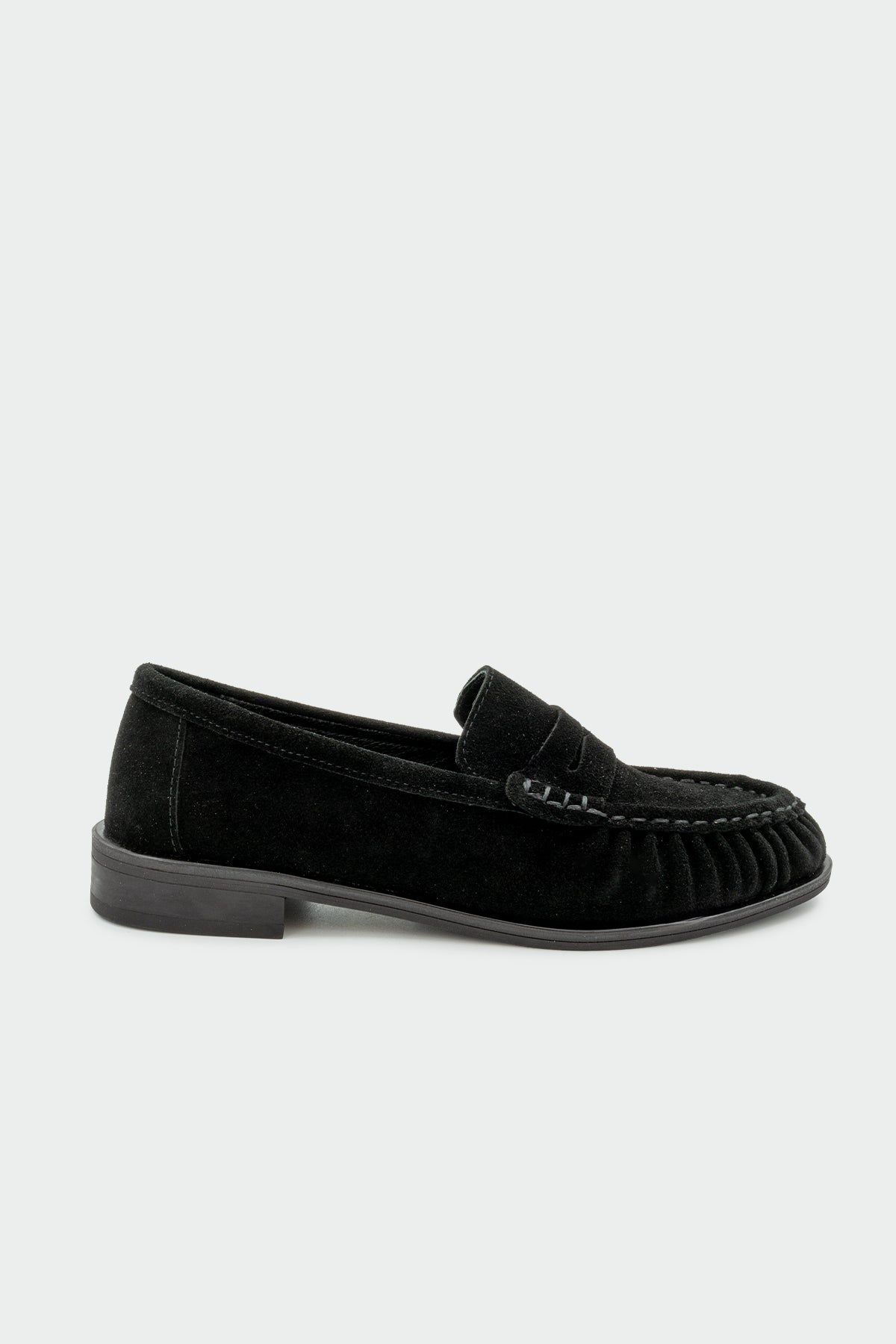 Dipsy Dikiş Detaylı Hakiki Deri Kadın Loafer - SİYAH SÜET
