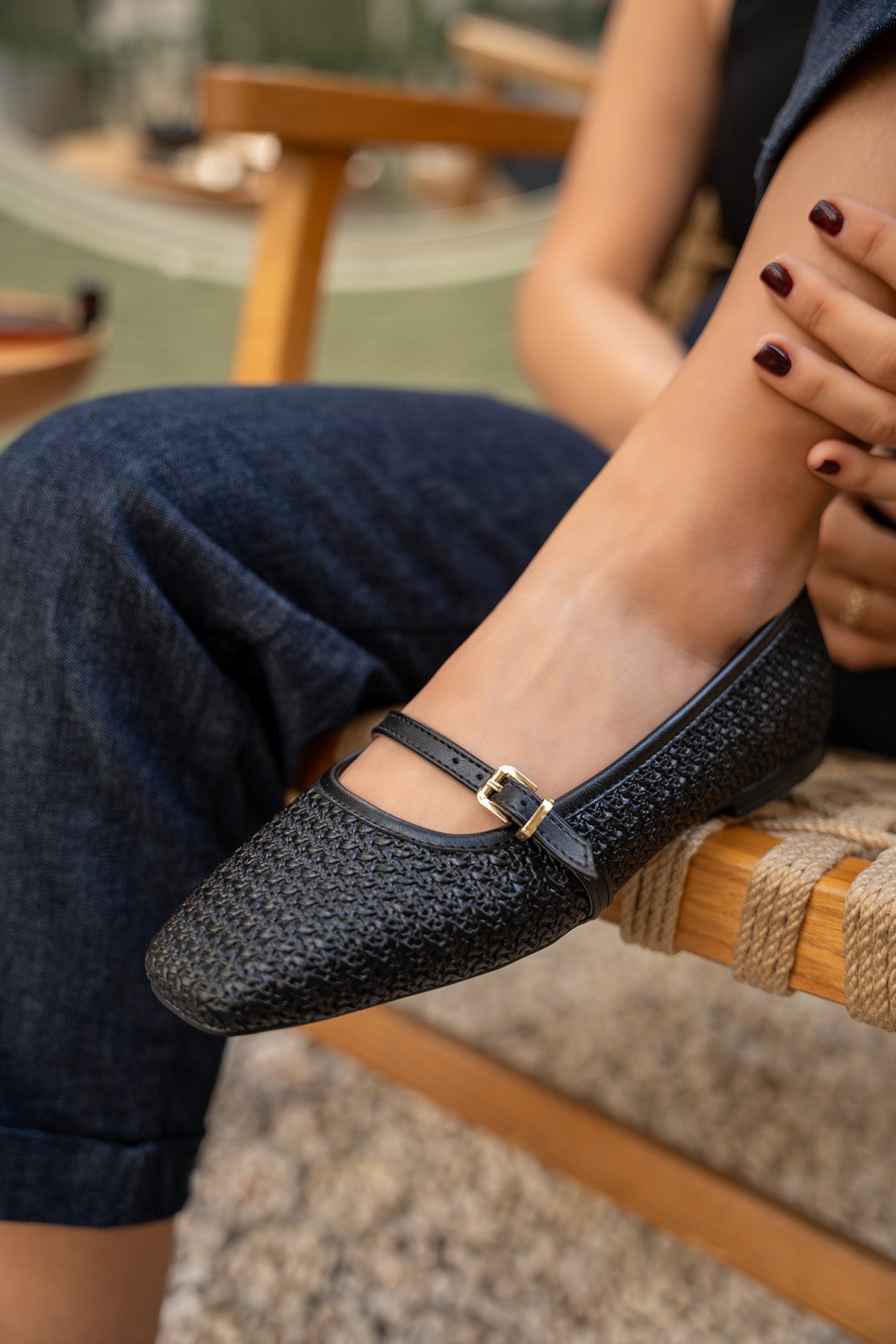 Samuel Örgü Detaylı Düz Kadın Babet - SİYAH