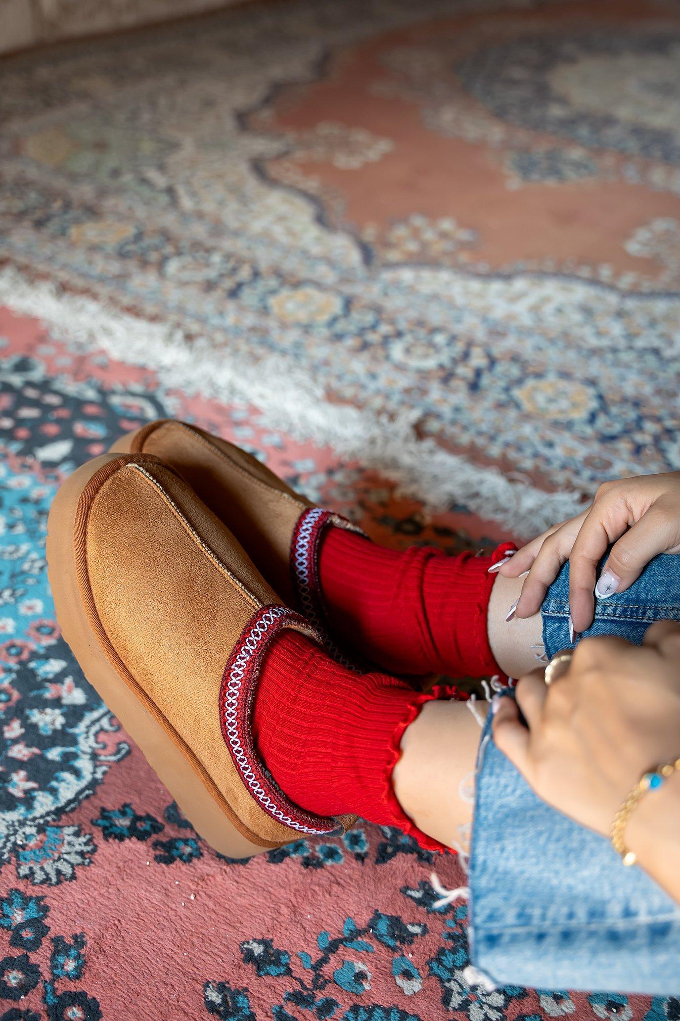 MİNA ETNİK DESENLİ İÇİ KÜRKLÜ BOT - TABA