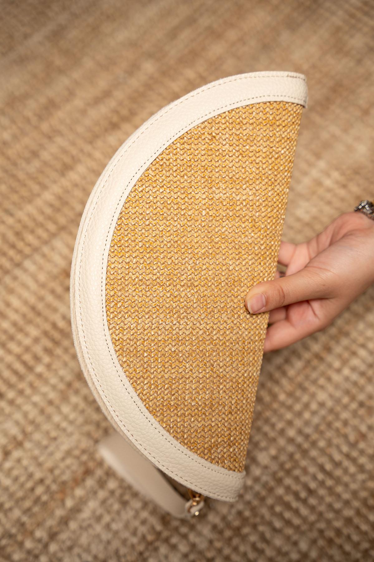 Areyo Hasır Oval Clutch - KREM