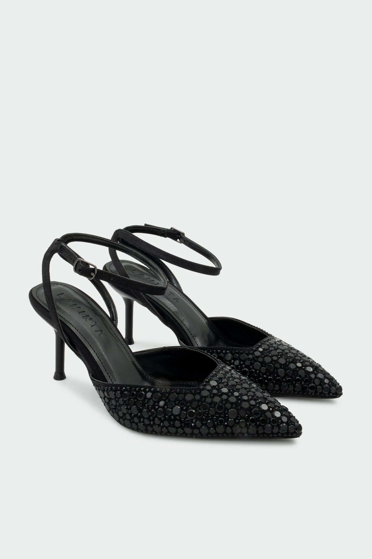 Putika Taşlı Bilekten Bağlamalı Kadın Topuklu Ayakkabı - SİYAH