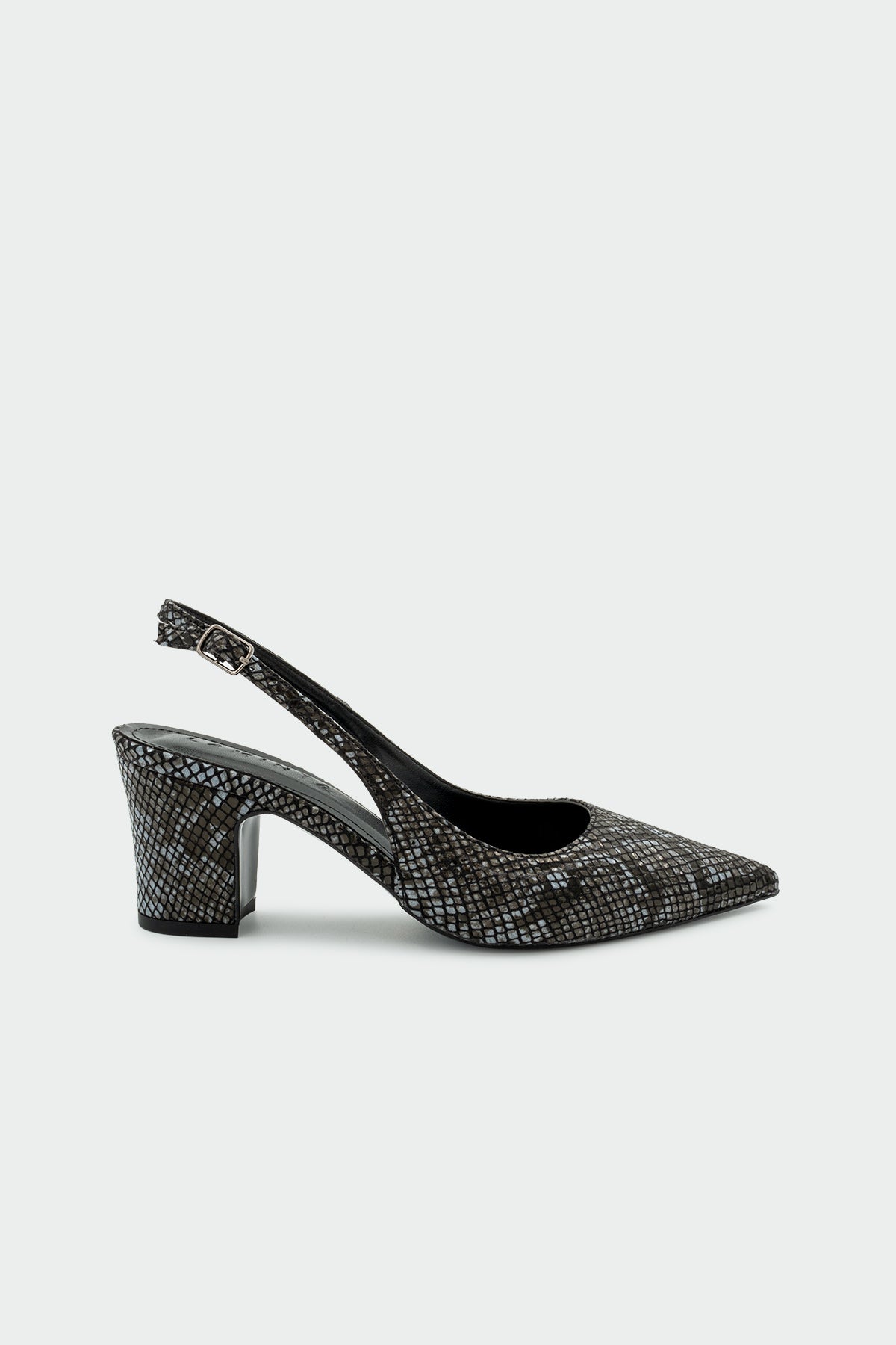 Dice Yılan Derisi Desenli Kadın Kalın Topuklu Ayakkabı - SİYAH