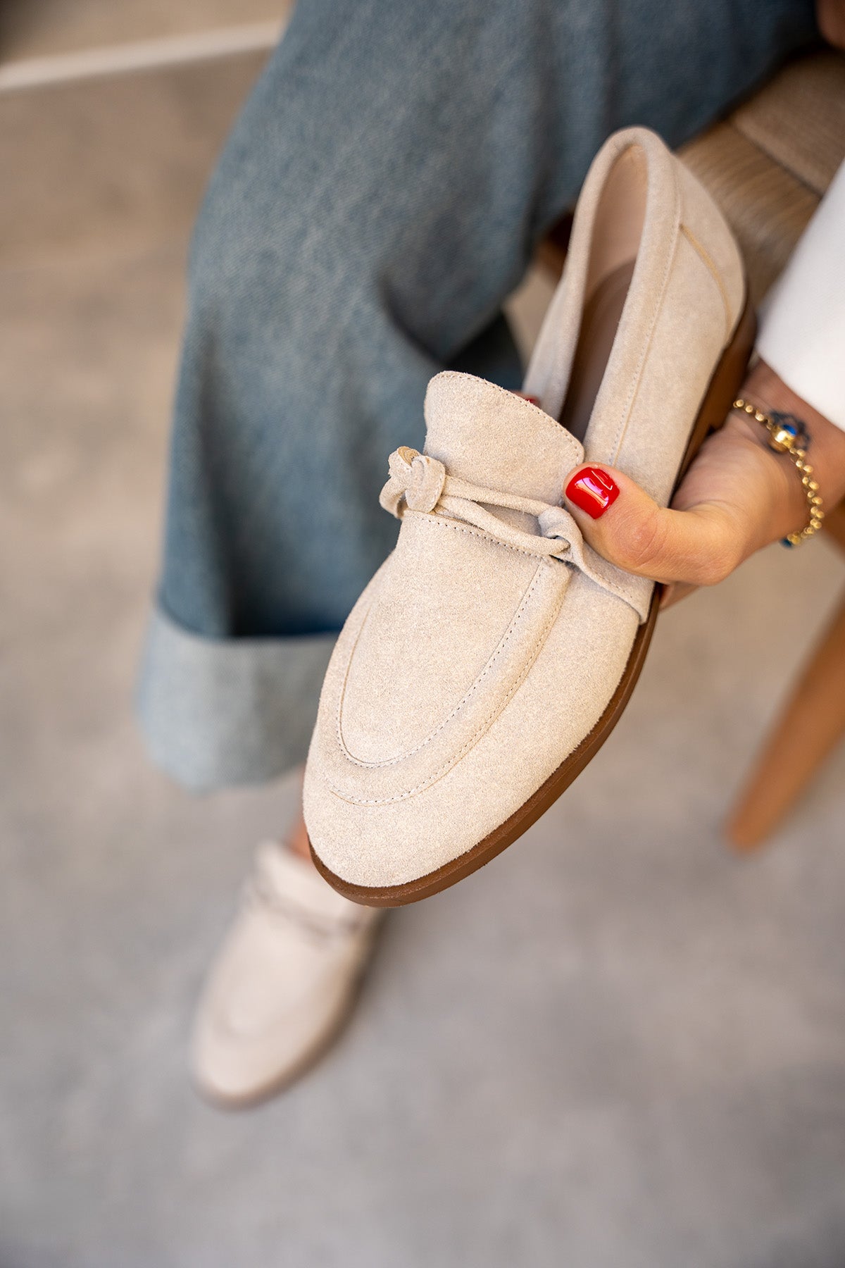 Onapy Düz Taban Düğüm Detaylı Ayakkabı - BEJ SÜET