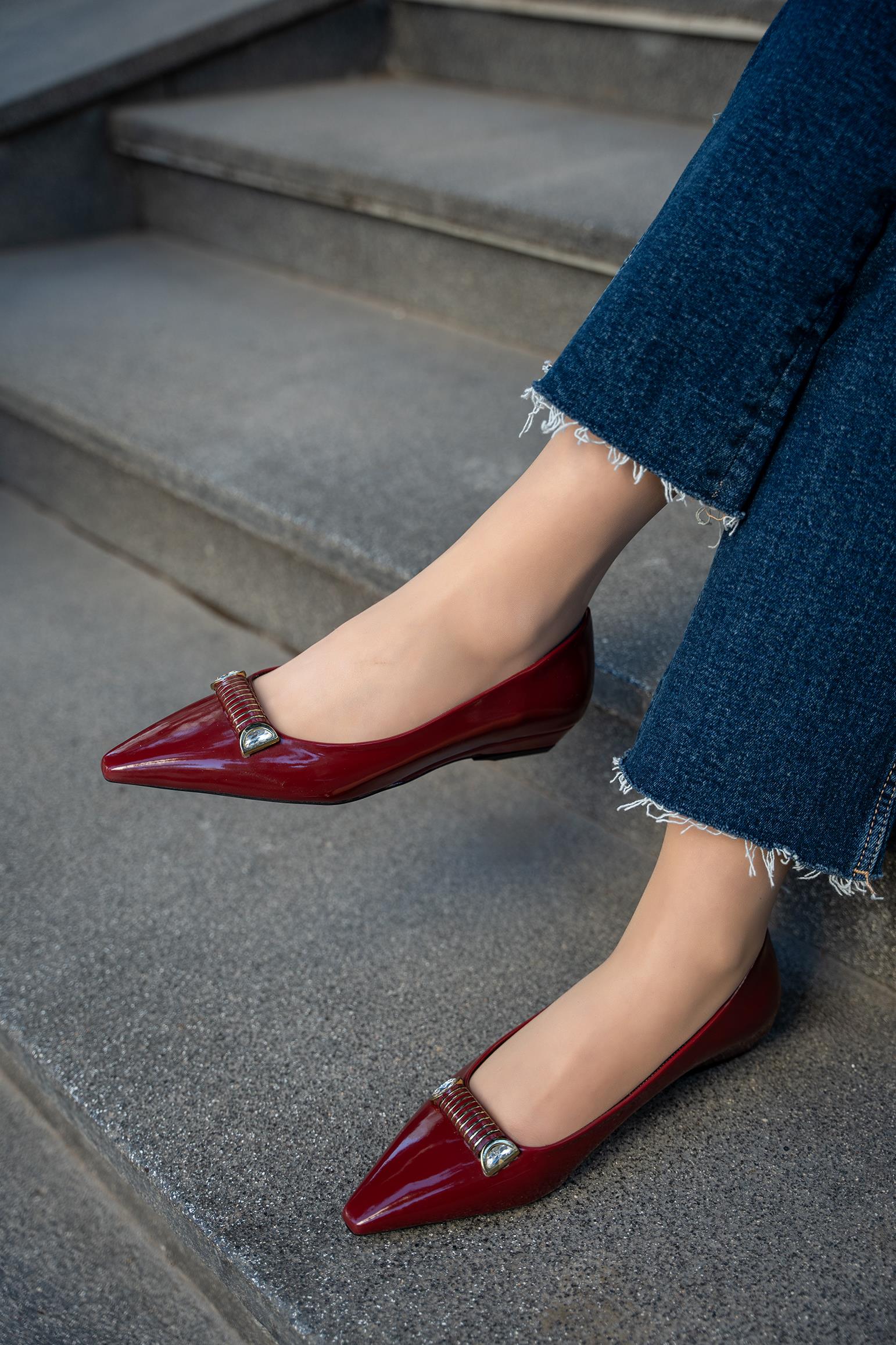 JAMİA TOKA DETAYLI KADIN BABET - BORDO RUGAN