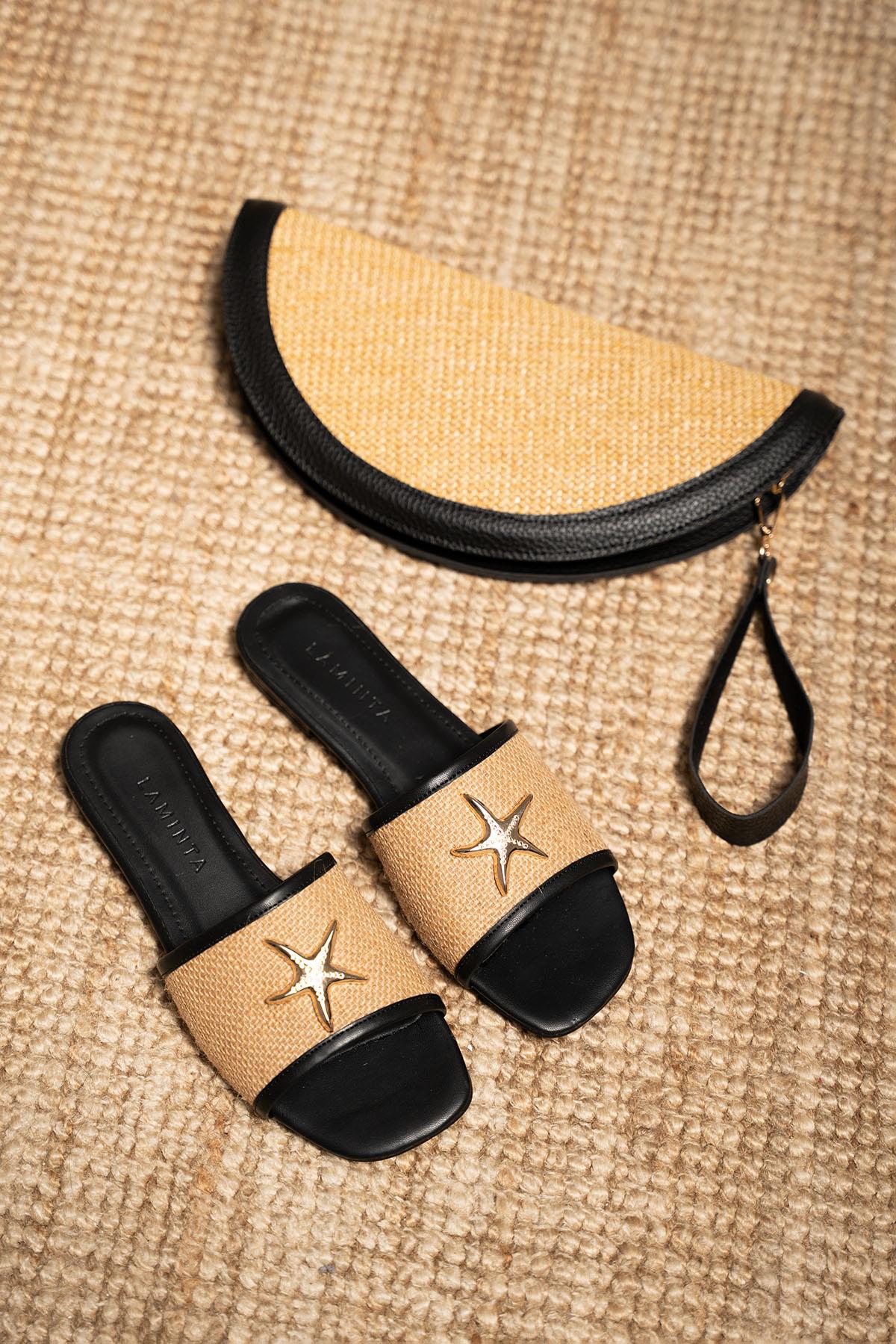 Mendez Denizyıldızı Aksesuarlı Hasır Terlik - SİYAH