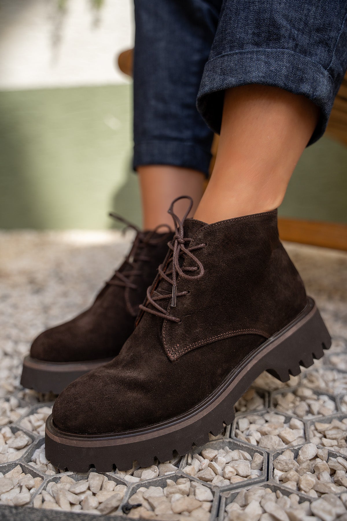 Plato Bağcıklı Kısa Bot - AcıKahve Süet