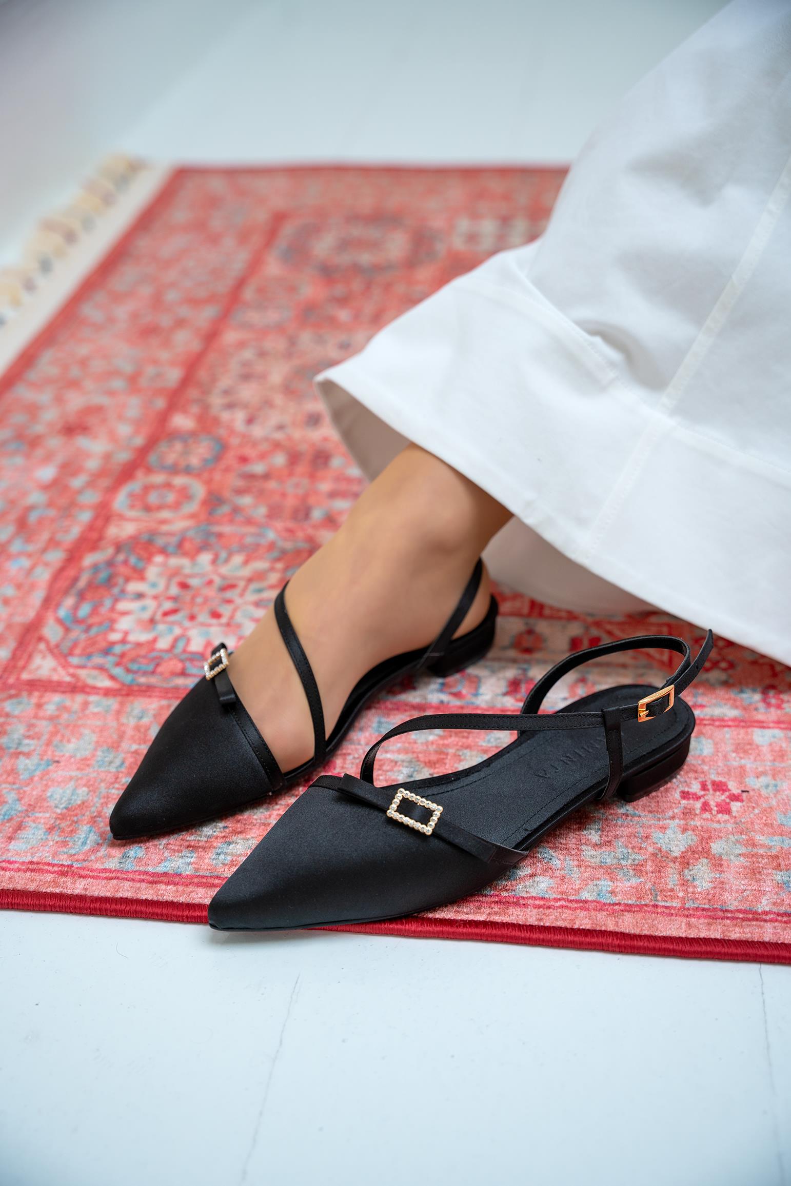 Flipy Taşlı Fiyonklu Babet - SİYAH SATEN