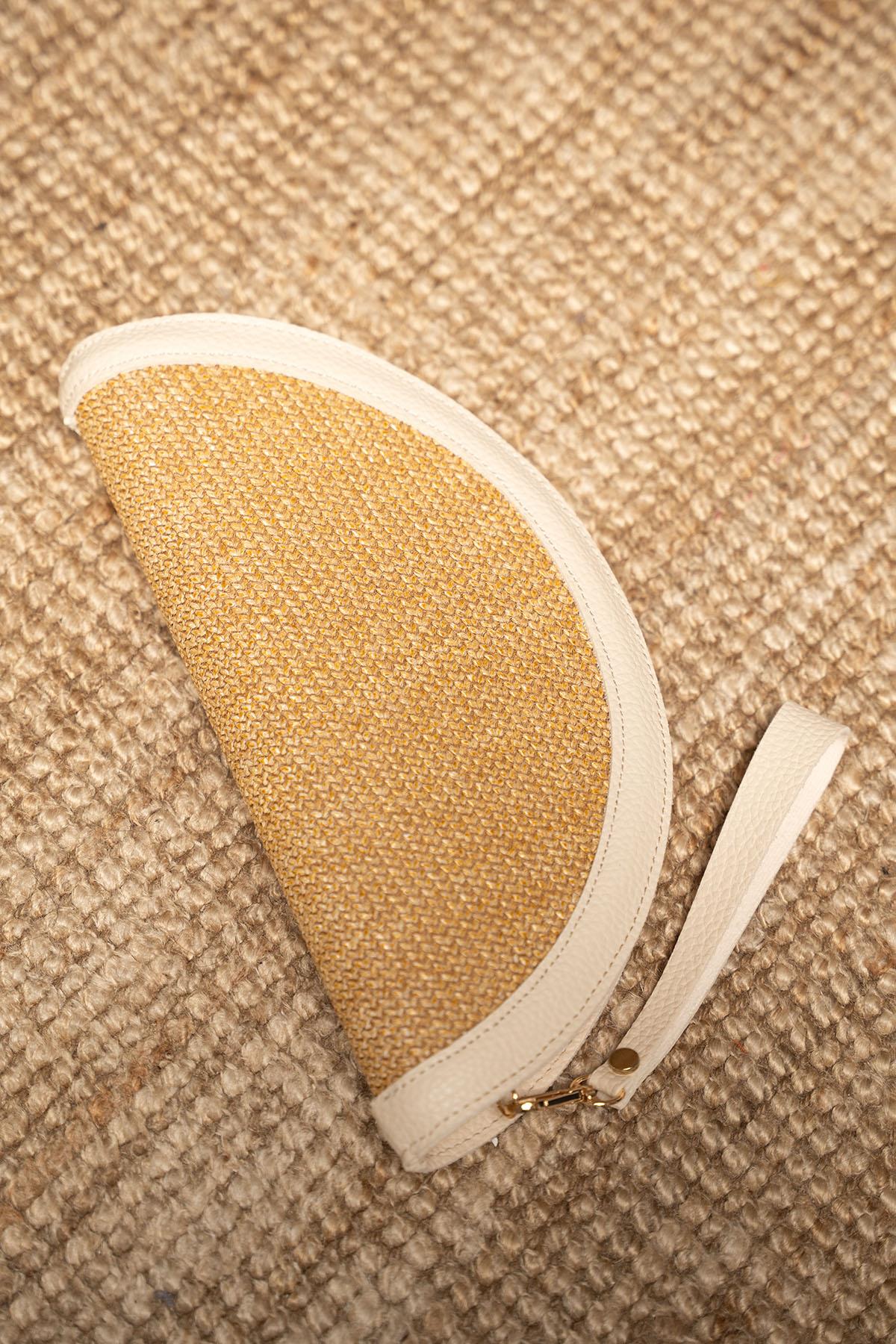 Areyo Hasır Oval Clutch - KREM