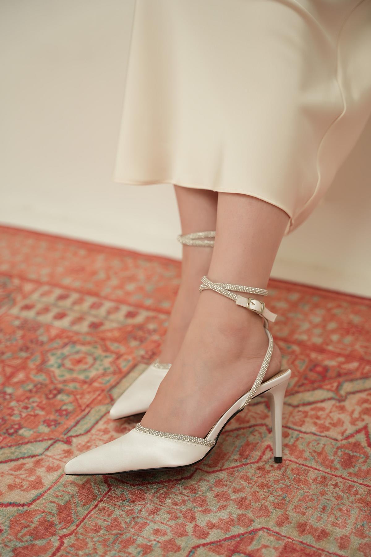 SİMON TAŞLI DOLAMALI - BEYAZ SATEN