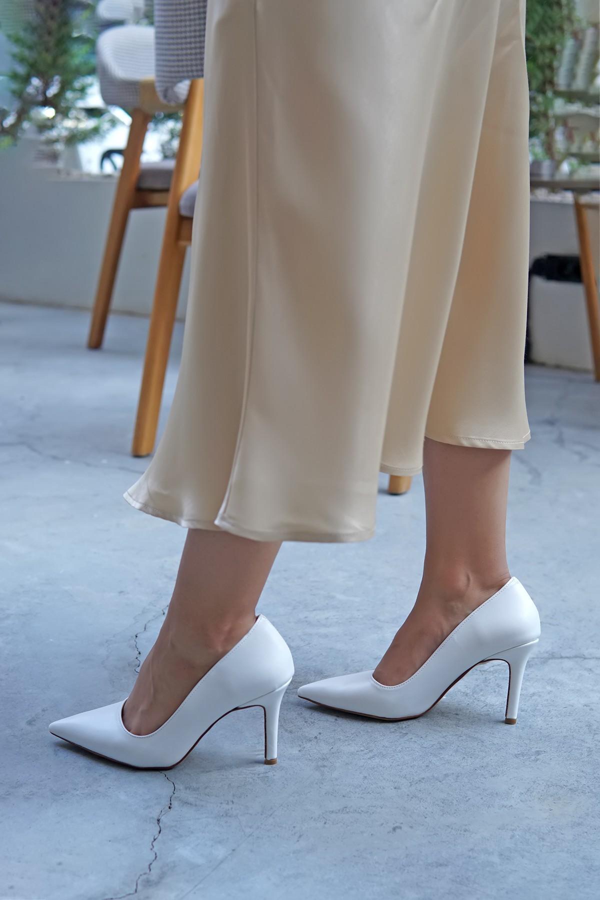 MARLOWE STİLETTO TOPUKLU AYAKKABI - BEYAZ DERİ