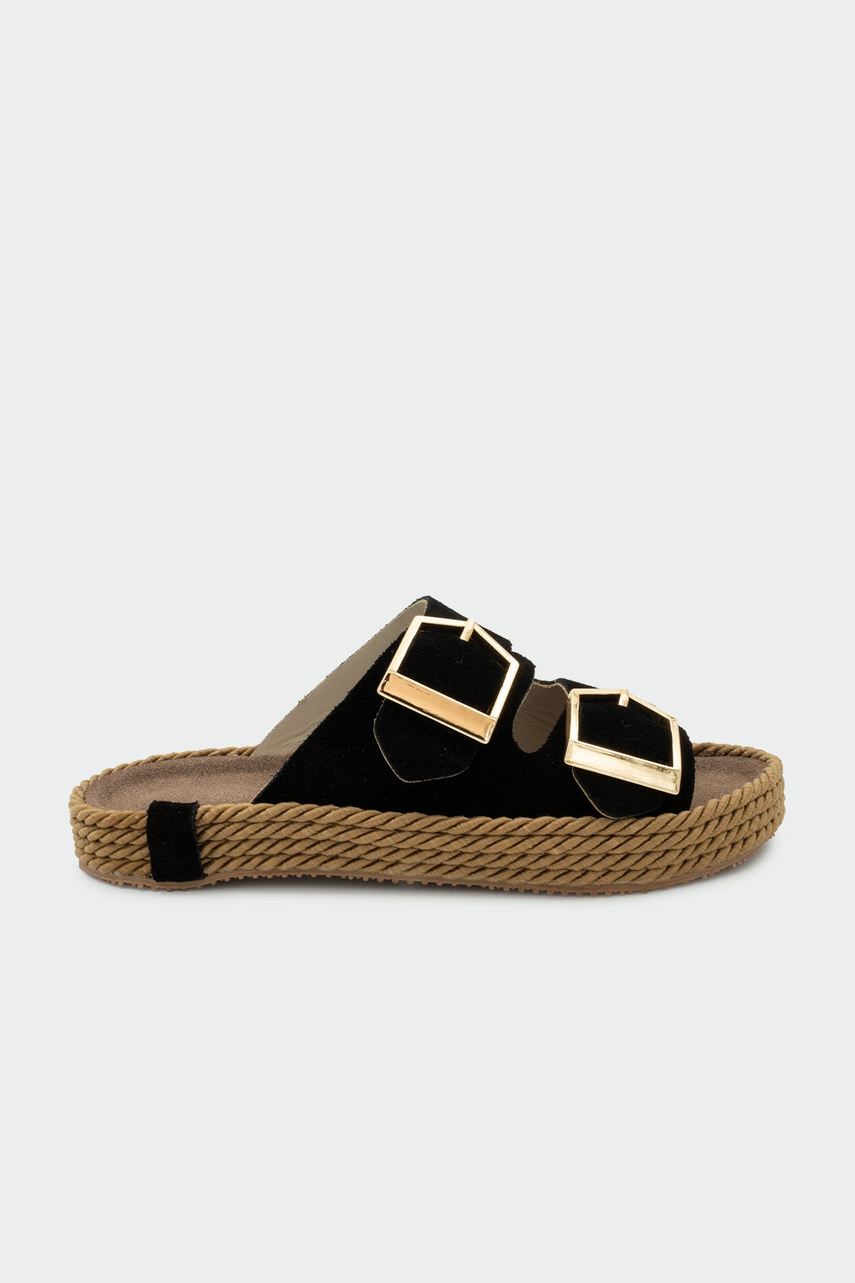 Pupil Çift Tokalı Hakiki Deri Kadın Terlik - SİYAH