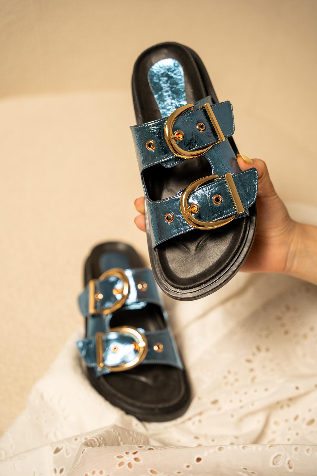 Craft Gold Toka Detaylı Terlik - Mavi