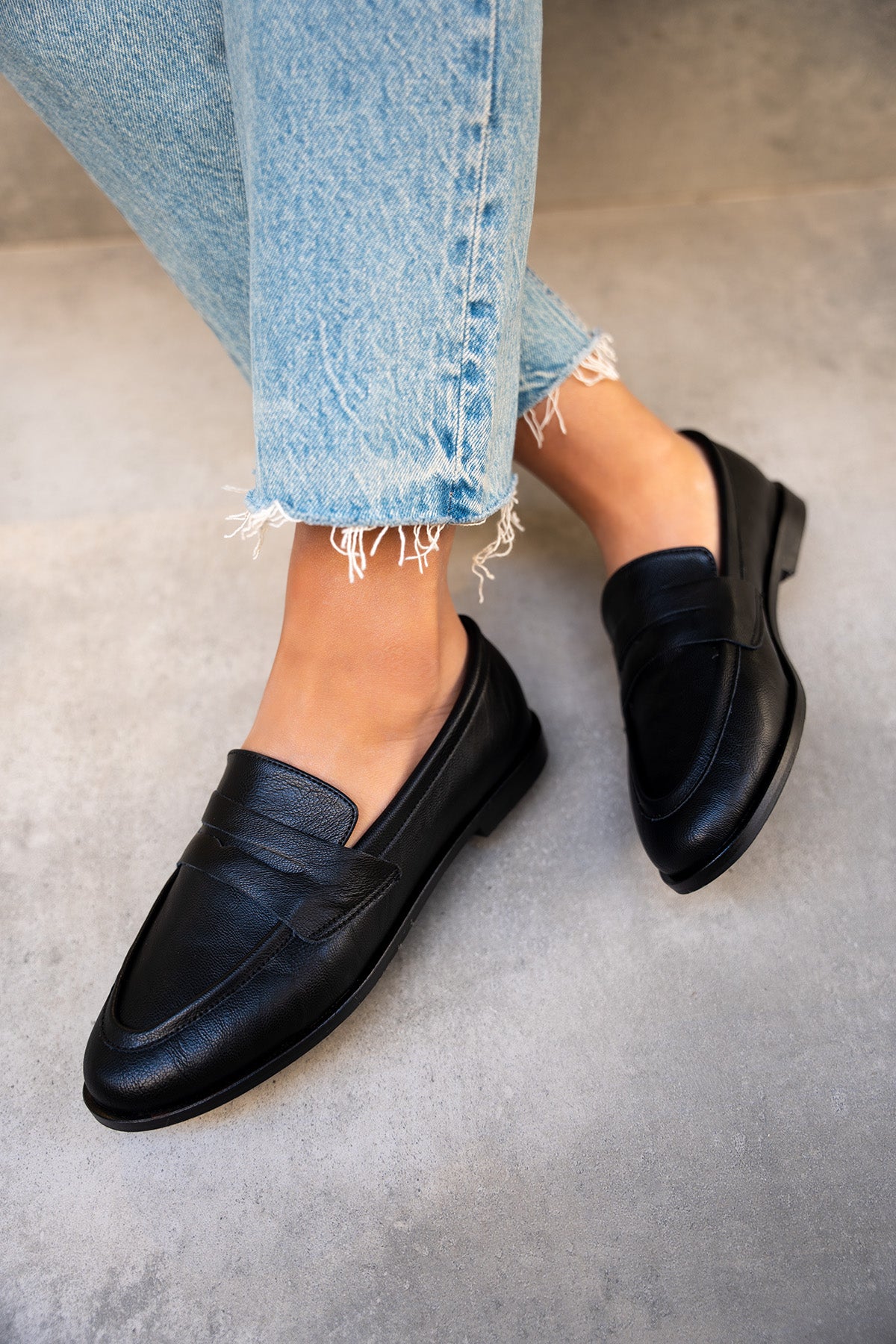 Desna Düz Taban Ayakkabı - SİYAH DERİ