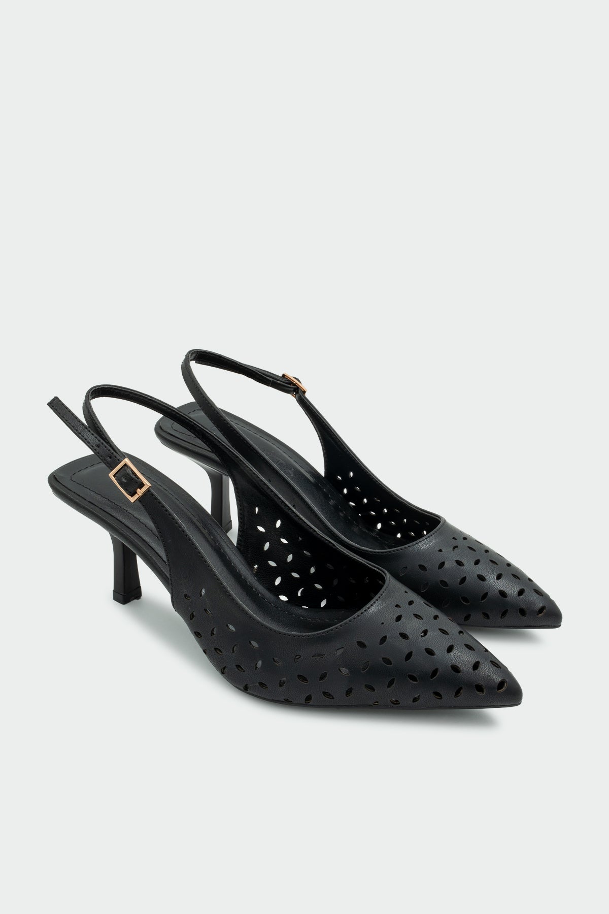 Punch Lazer Kesim Kadın Topuklu Ayakkabı - SİYAH