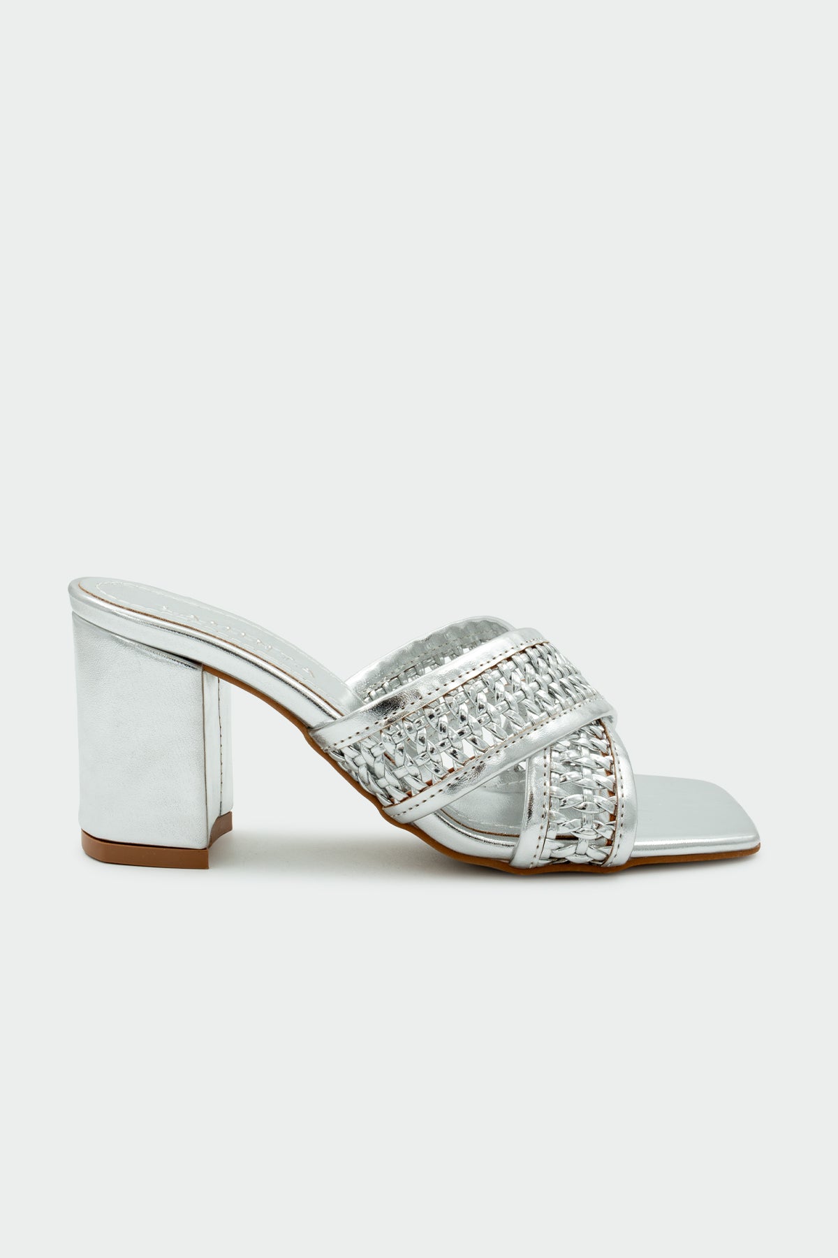 Tyler Örgü Detaylı Çapraz Kadın Topuklu Terlik - Silver