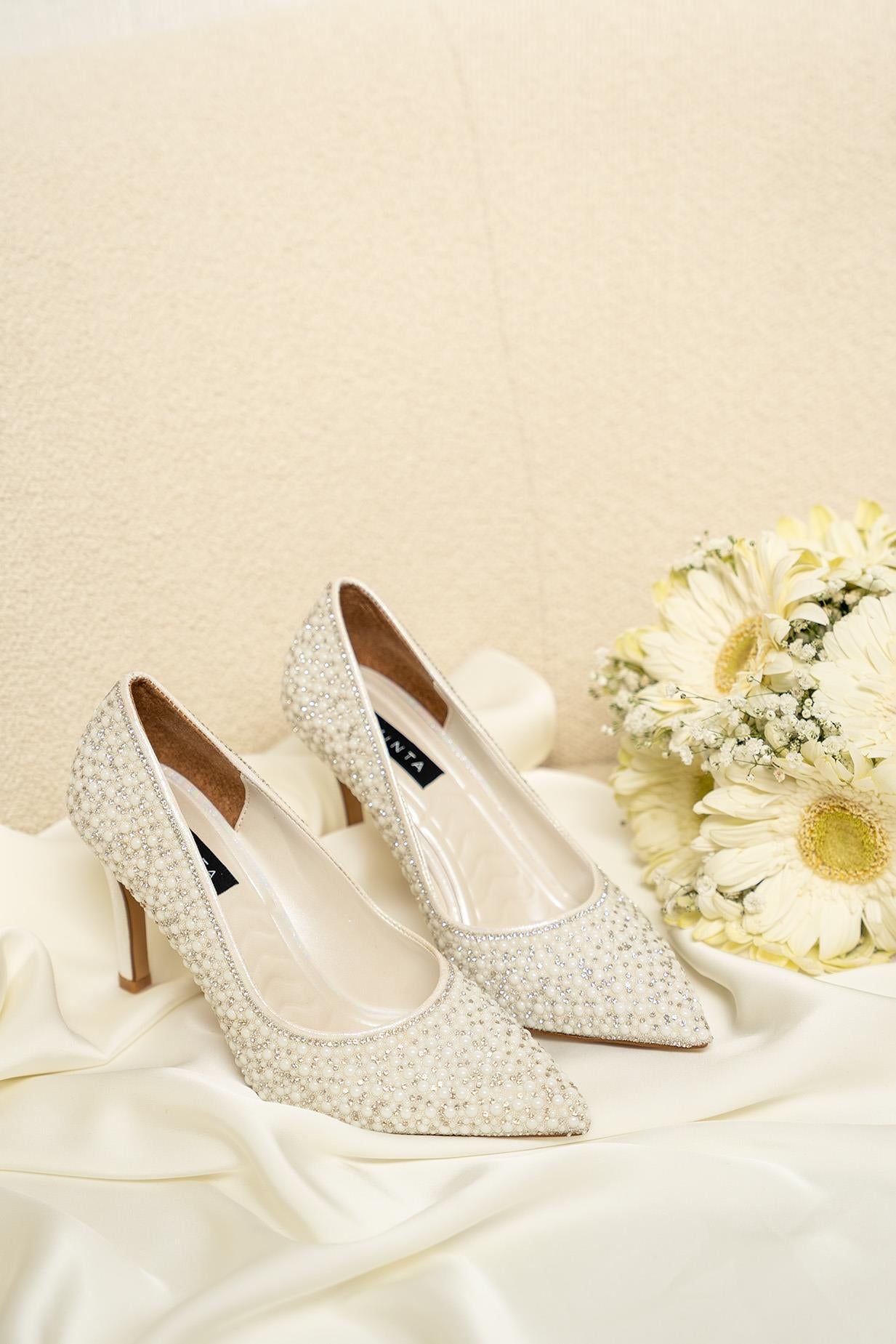 Radius İnci Detaylı Gelin Ayakkabısı - SEDEF BEYAZ