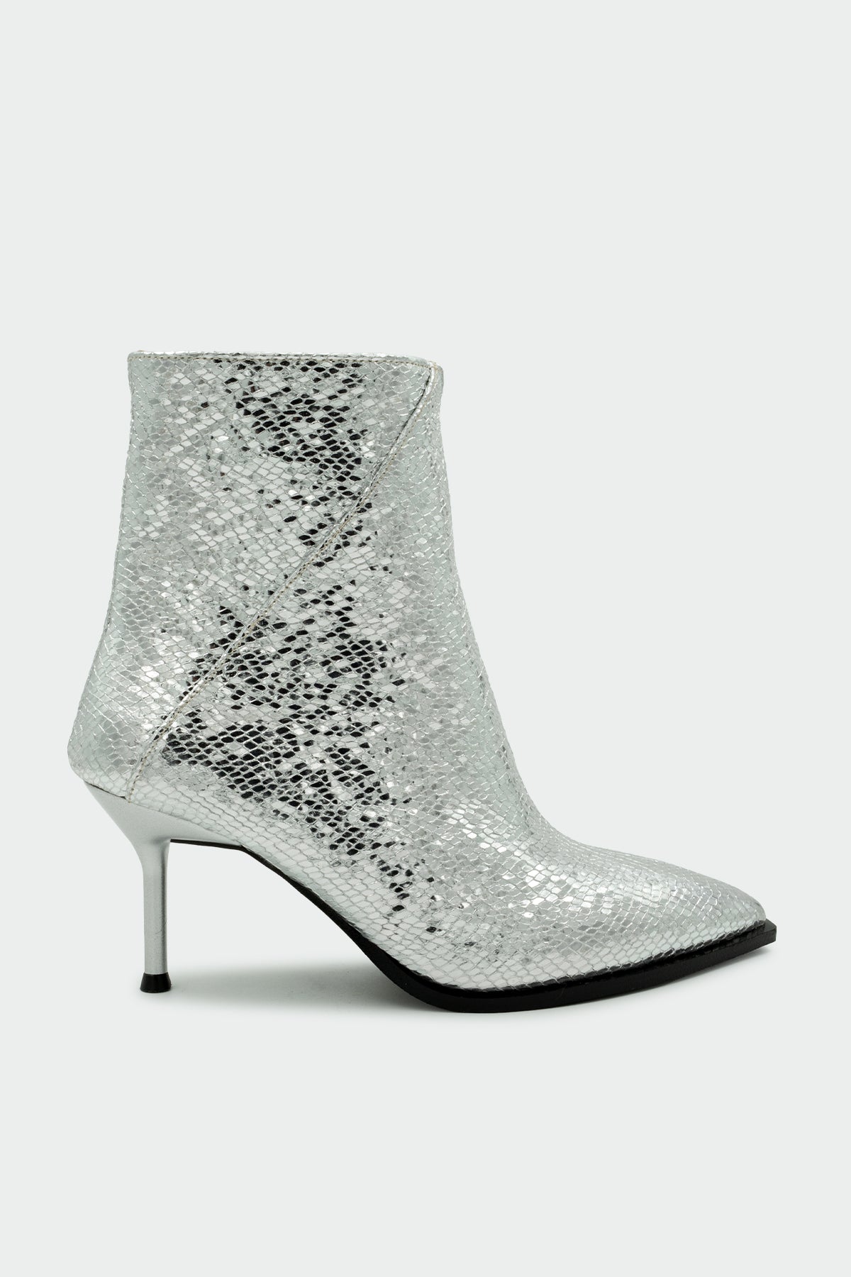 Luis Yılan Desenli Sivri Burun Kadın Bot - Silver