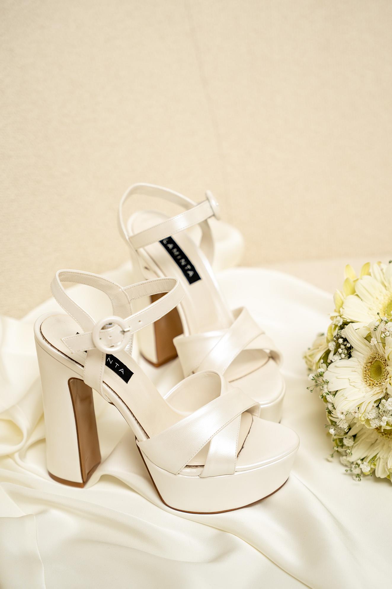 Pamdia Platform Topuk Gelin Ayakkabısı - SEDEF BEYAZ