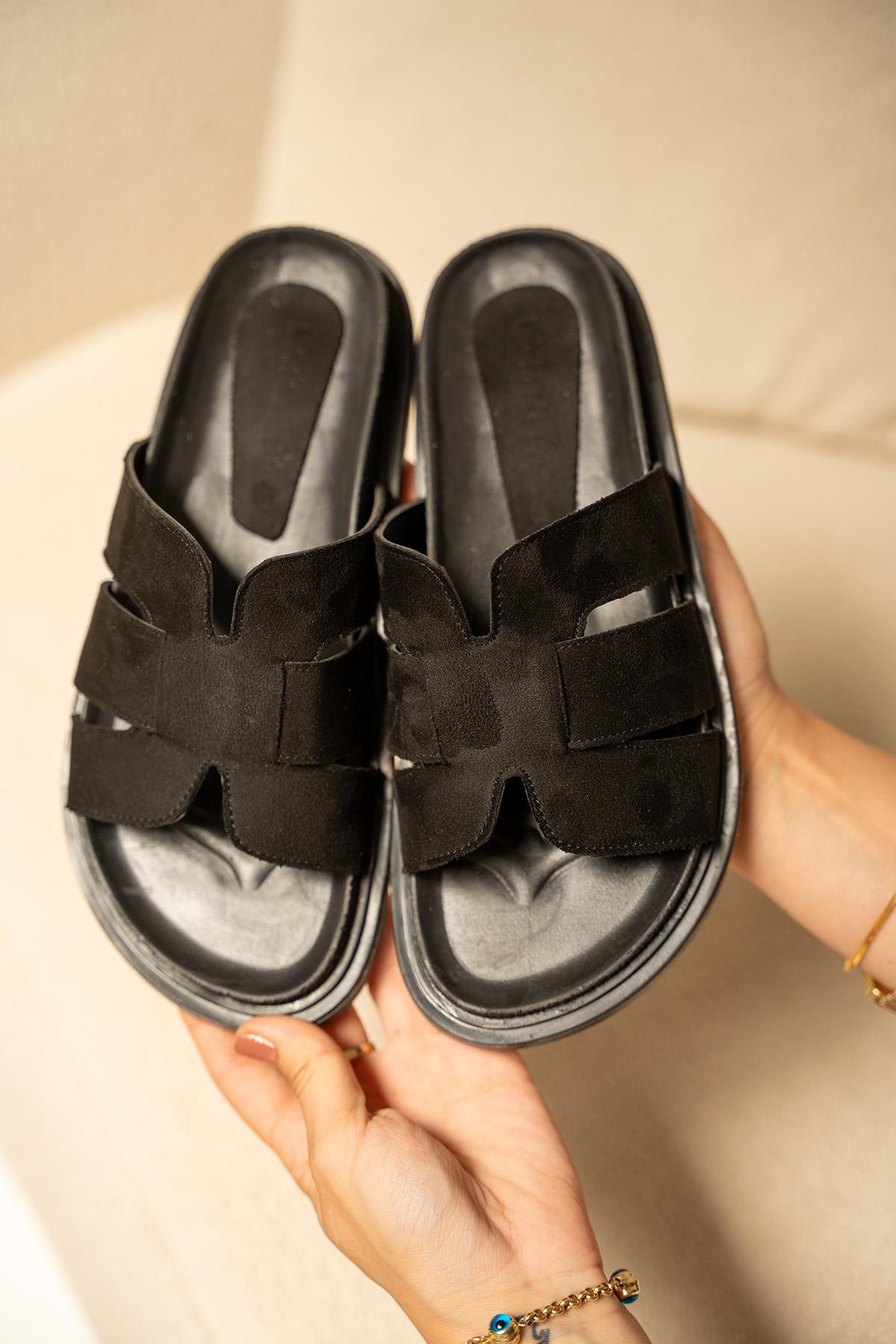 Olden Süet Kalın Taban Terlik - SİYAH