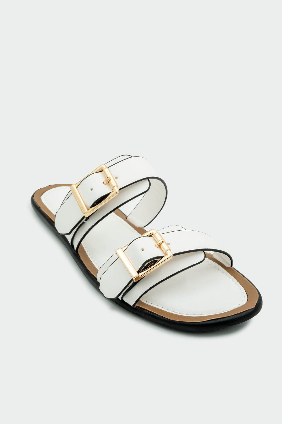 Rega Çift Tokalı Kadın Düz Terlik - BEYAZ