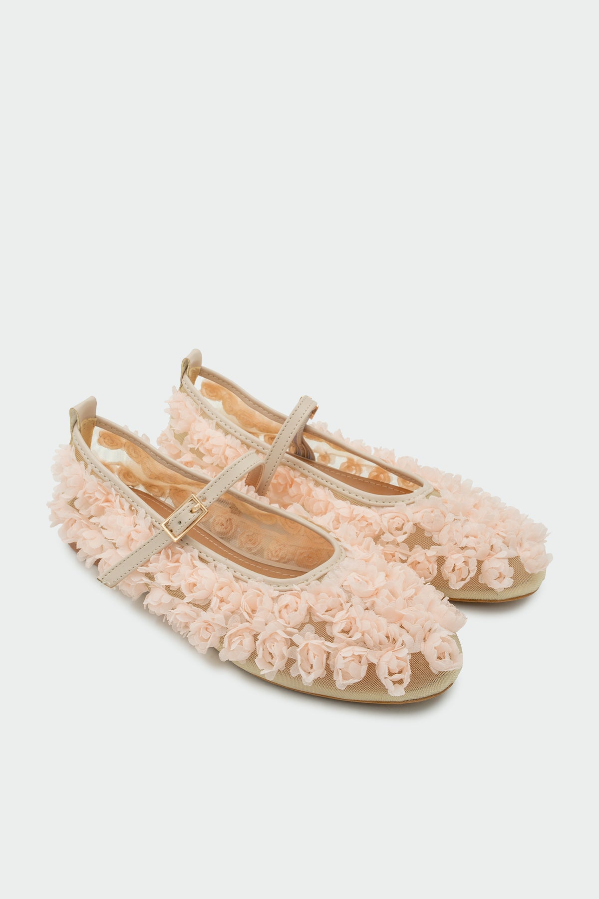 Jiso Çiçek Desenli Tokalı Kadın Babet - PUDRA