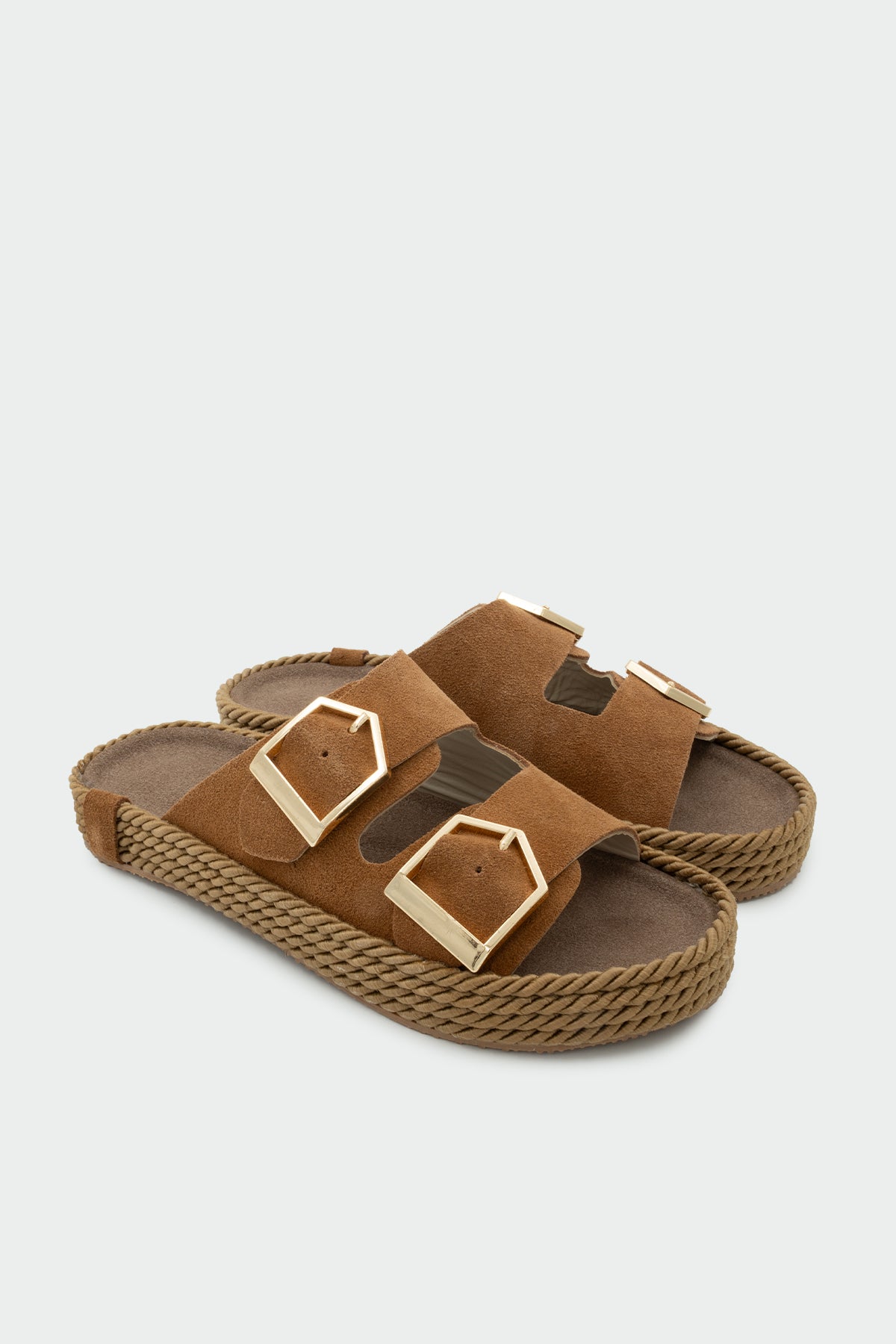 Pupil Çift Tokalı Hakiki Deri Kadın Terlik - TABA