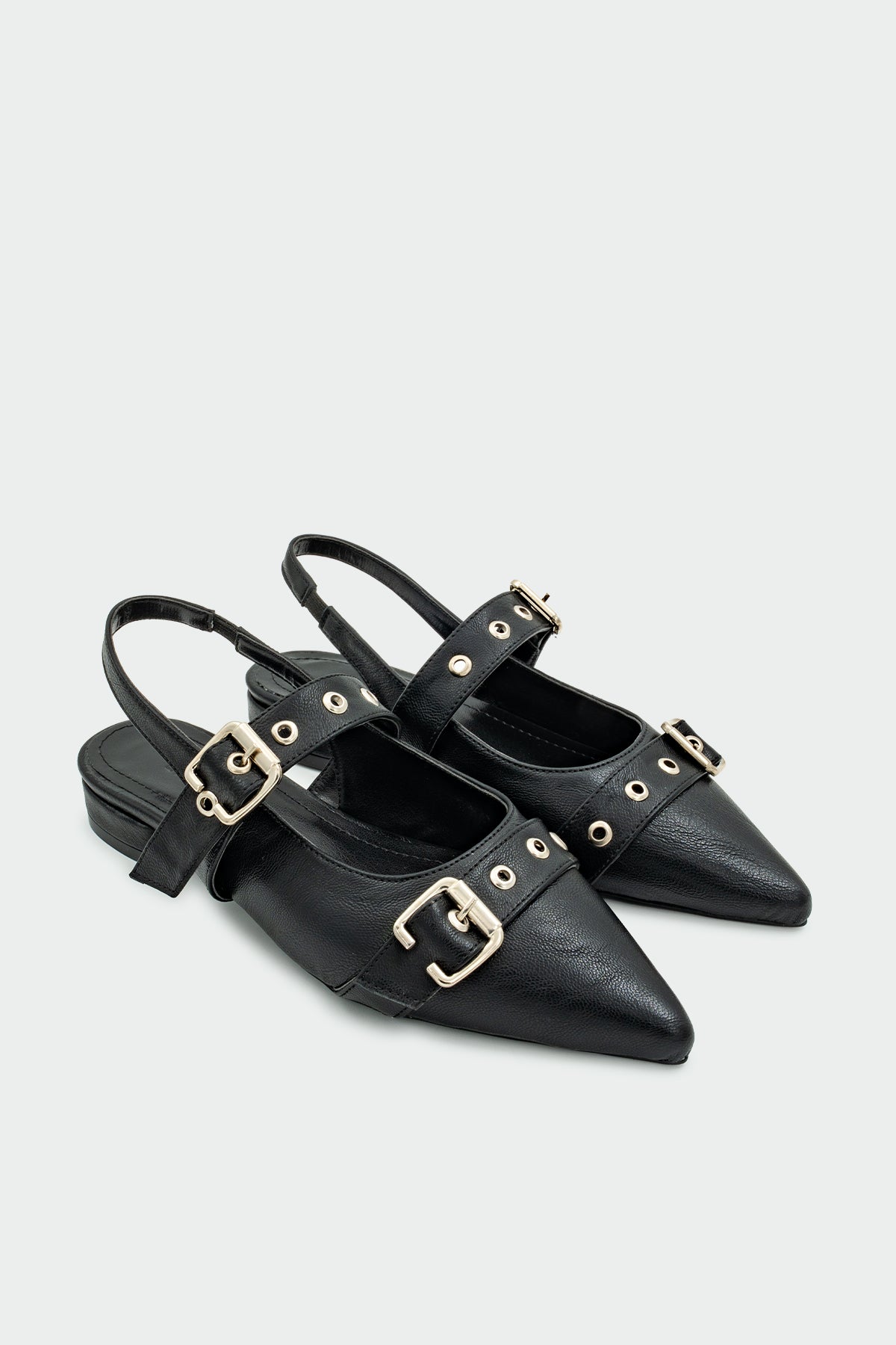 Raund Toka Detaylı Sivri Burun Kadın Babet - SİYAH