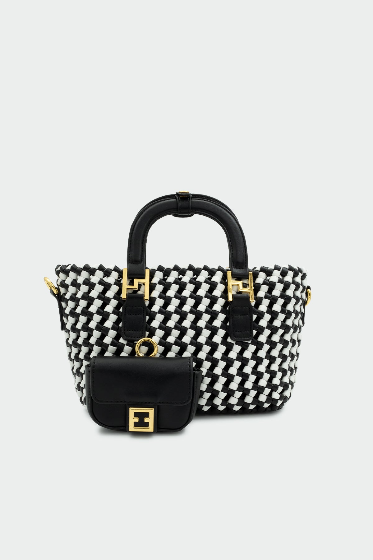 Nimbus Örgü Detaylı Tote Çanta - SİYAH BEYAZ