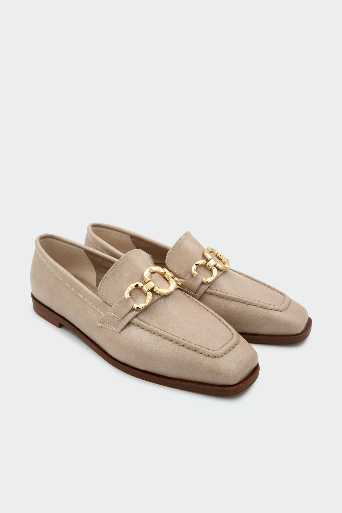 Biens Düz Taban Gold Detaylı Ayakkabı - NUDE DERİ