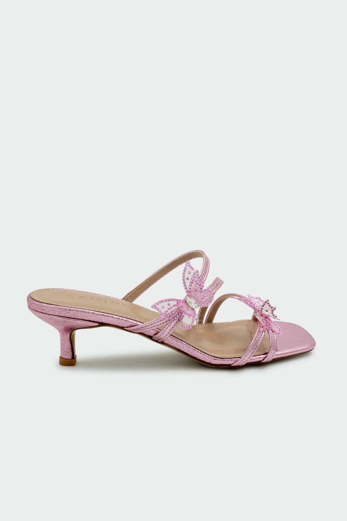 Fest Kelebekli Kadın Topuklu Terlik - ŞEKER PEMBE