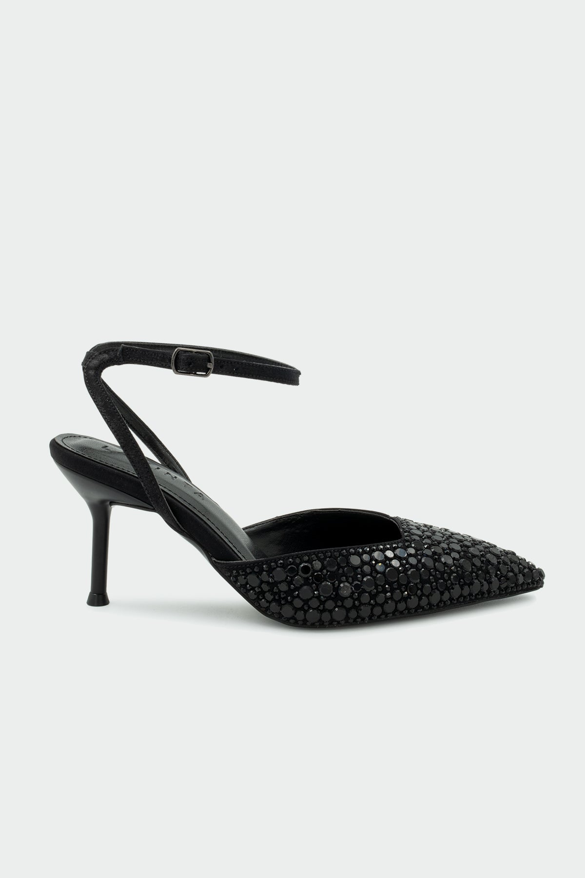 Putika Taşlı Bilekten Bağlamalı  Kadın Topuklu Ayakkabı - SİYAH