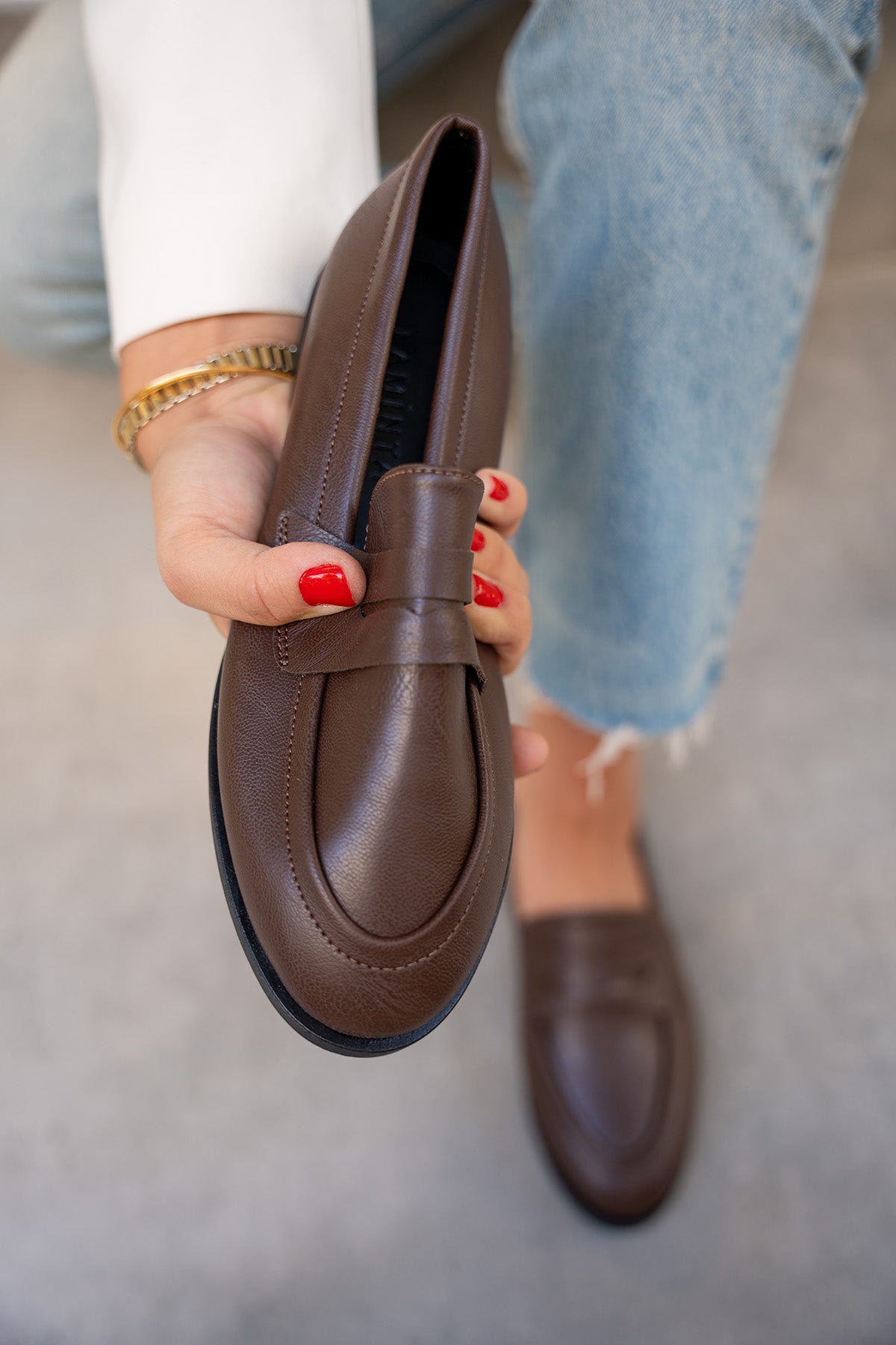 Desna Düz Taban Ayakkabı - AcıKahve Deri